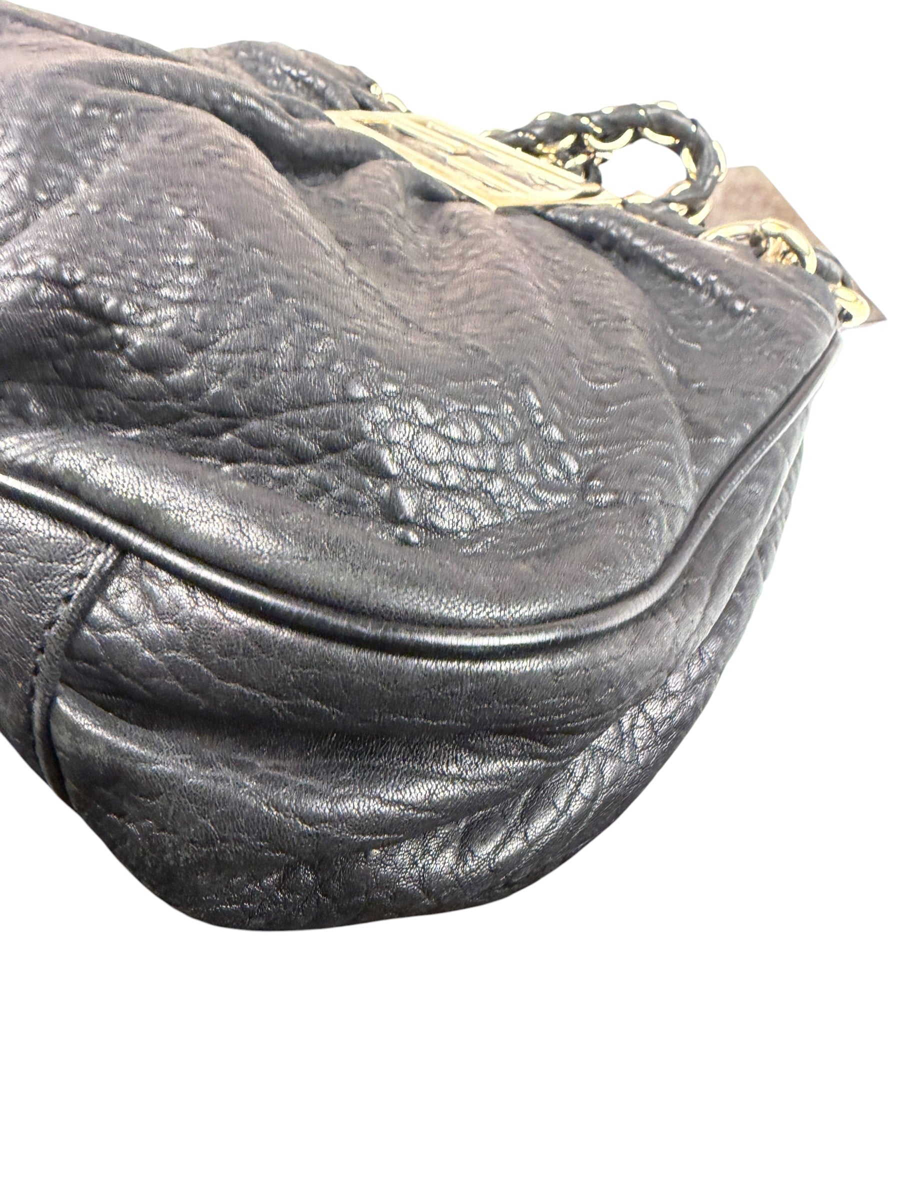 Fendi Black Leather Mia Chain Hobo Bag