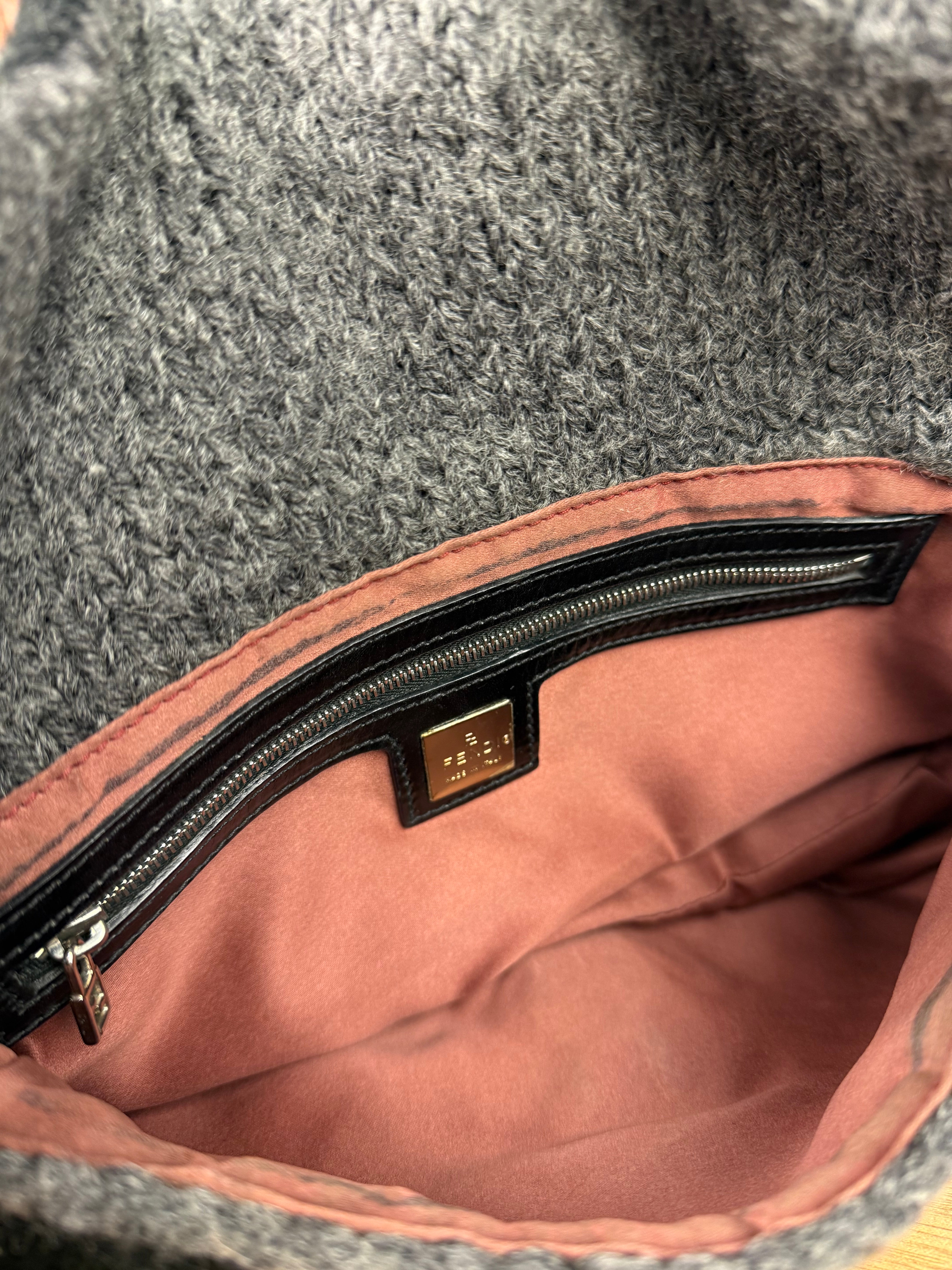 Fendi Vintage Grey/Black Knit Wool Baguette