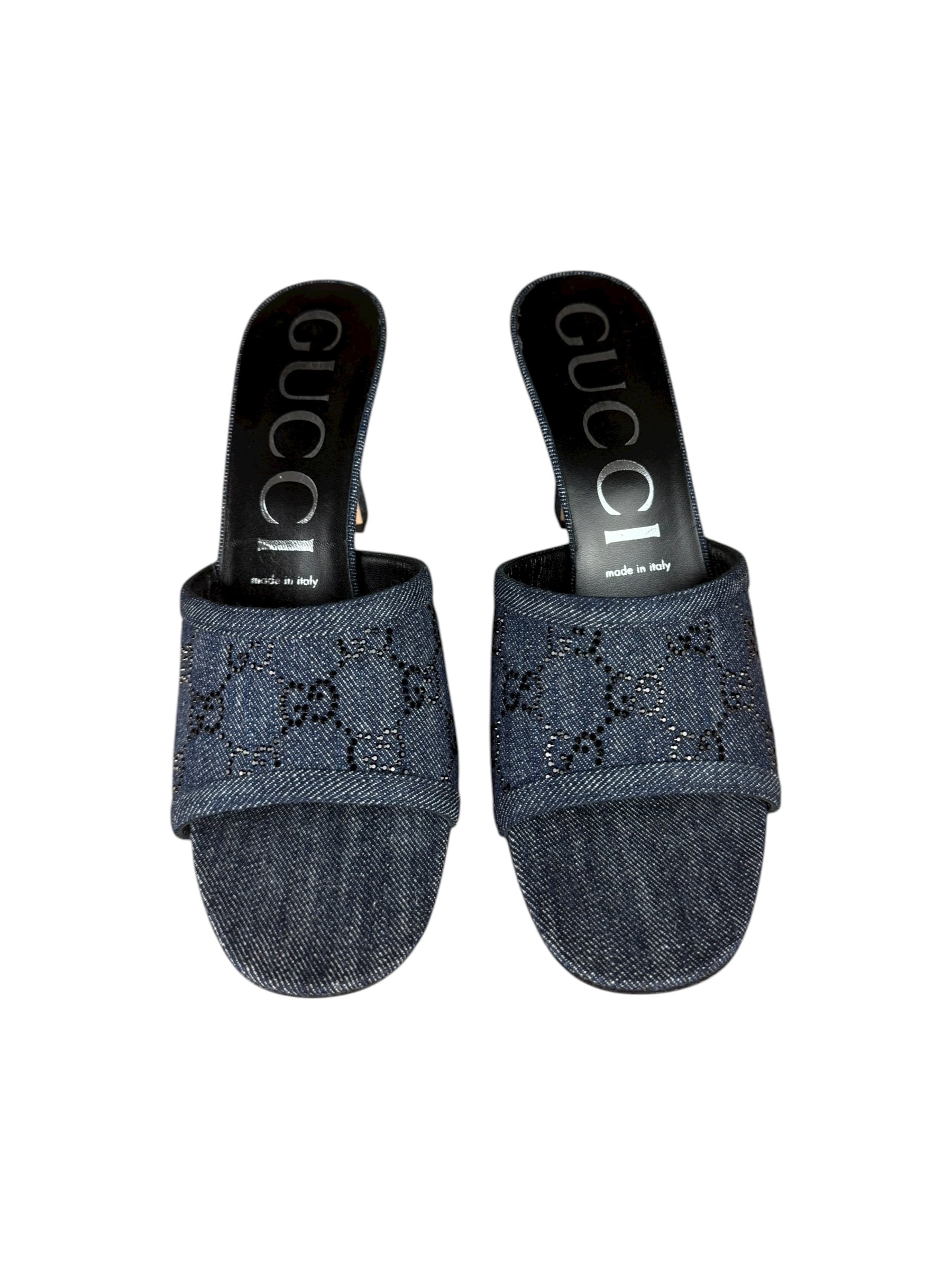 Gucci Denim Sparkle Monogram Heels