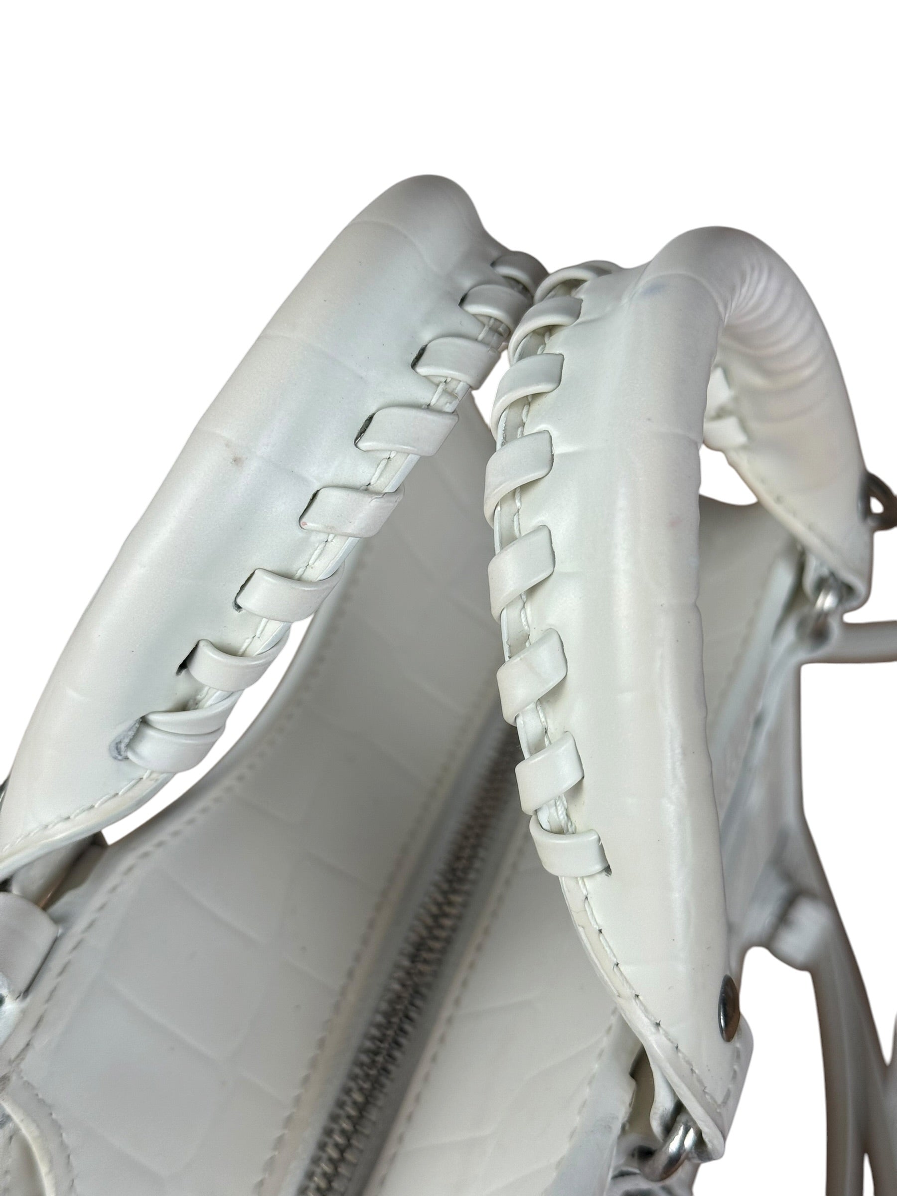 Balenciaga White Croc Embossed S Neo City Bag