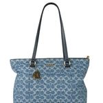 Coach Blue Leather Trim/Denim Signature Station Shoulder Bag