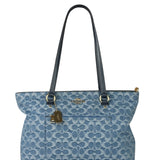 Coach Blue Leather Trim/Denim Signature Station Shoulder Bag