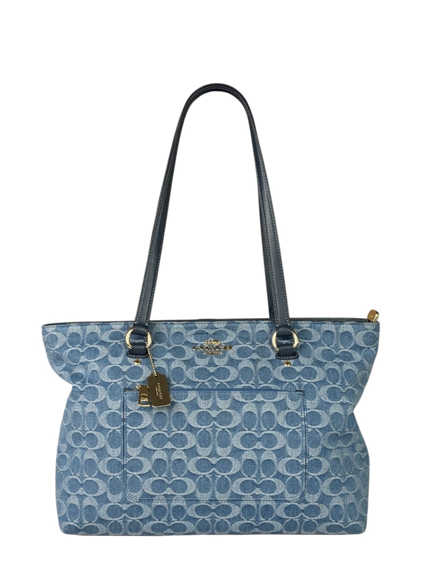 Coach Blue Leather Trim/Denim Signature Station Shoulder Bag