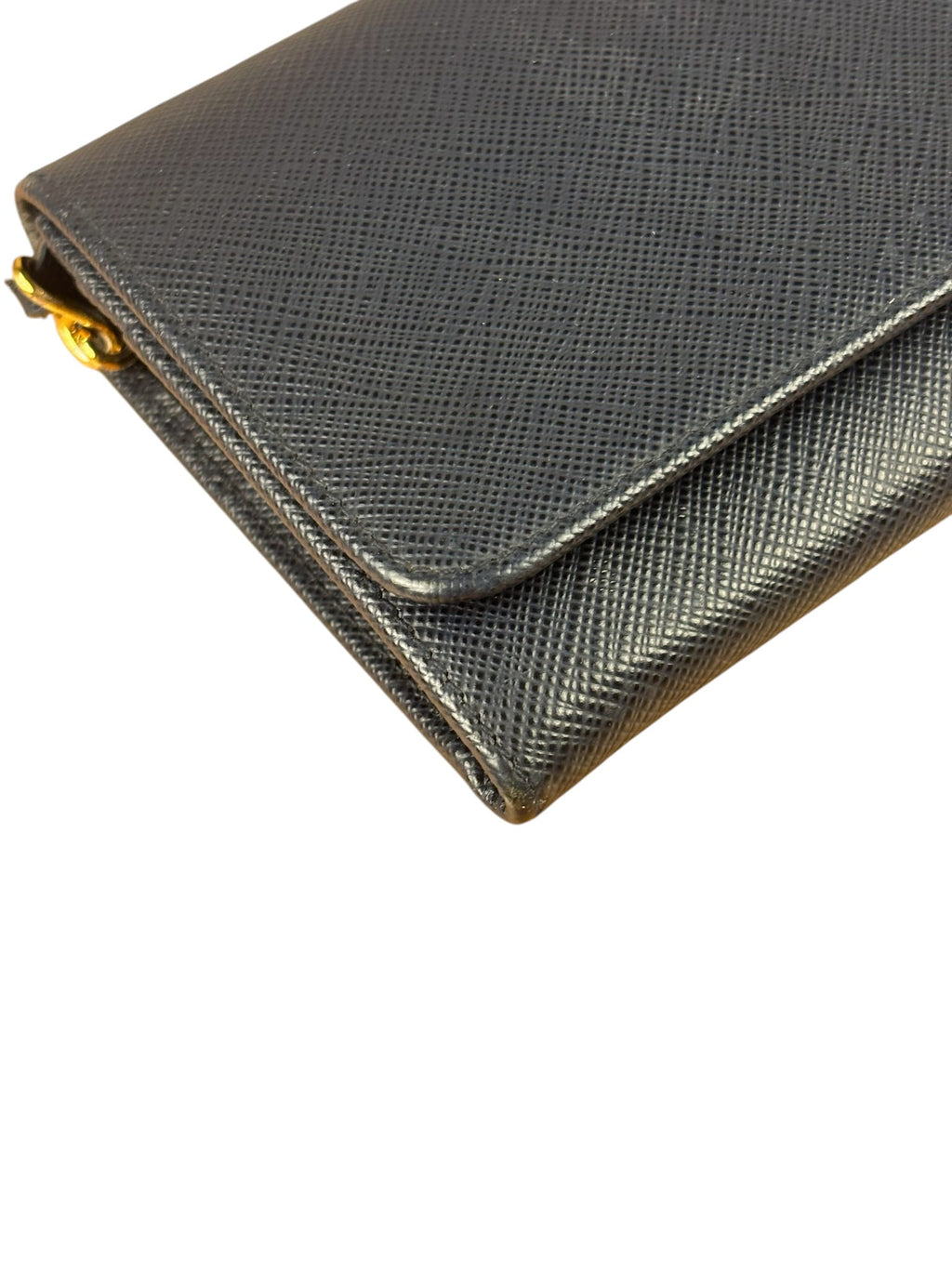 Prada Navy Saffiano Leather Flap Wallet On Chain