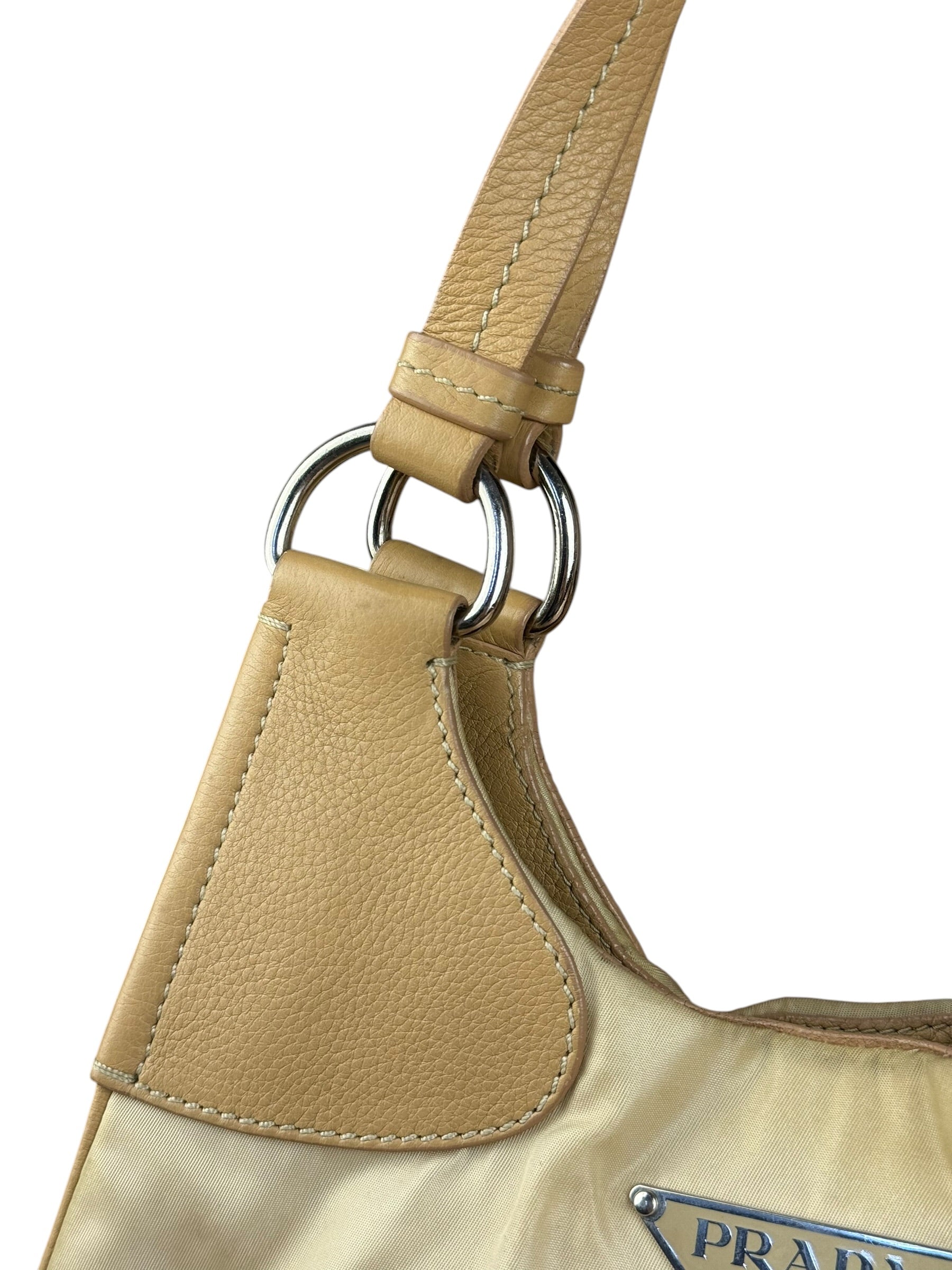 Prada Vintage Beige Nylon/Leather Logo Handbag