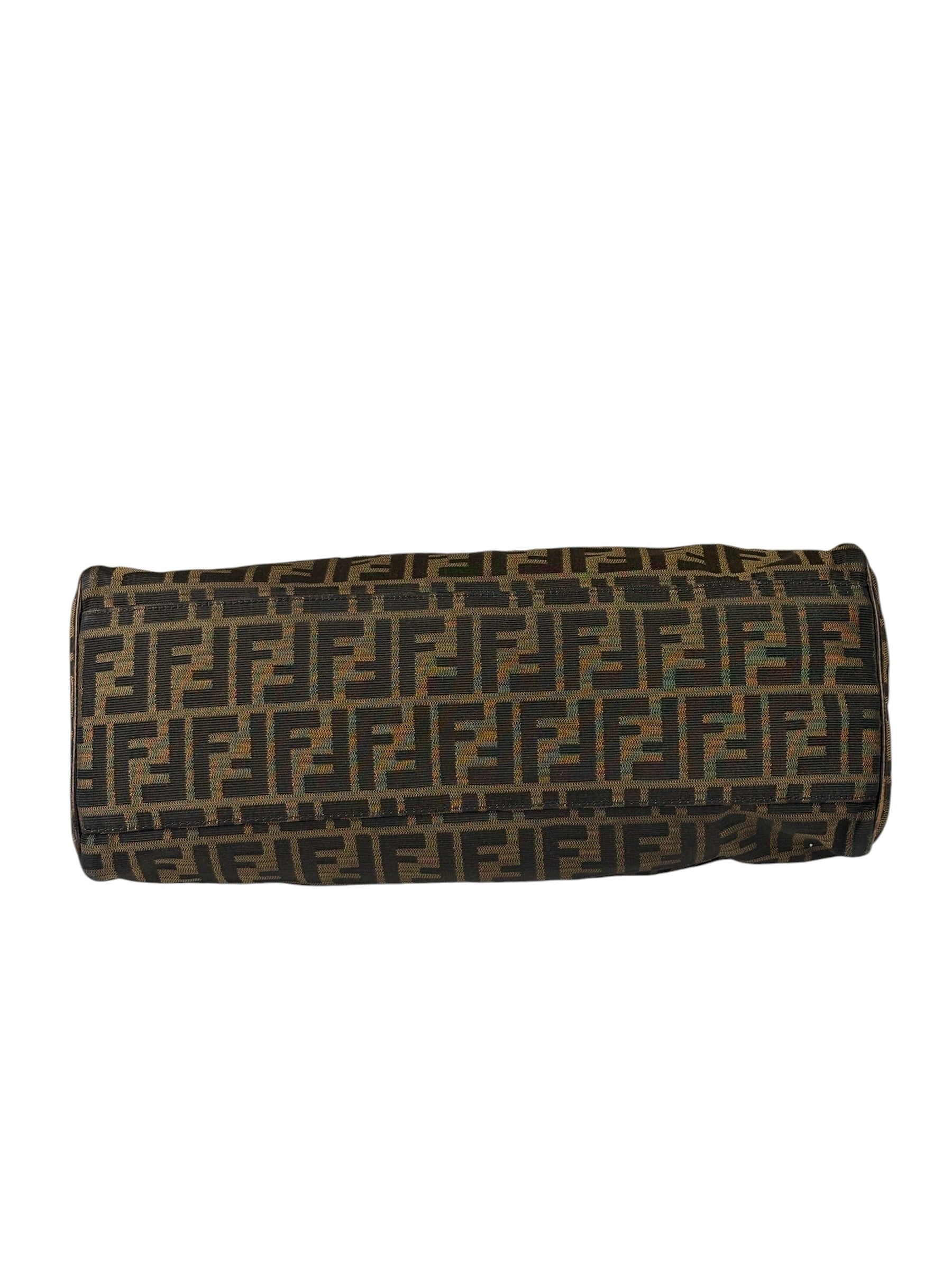 Fendi Vintage Brown Leather Trim Zucca De Jour Media Tote