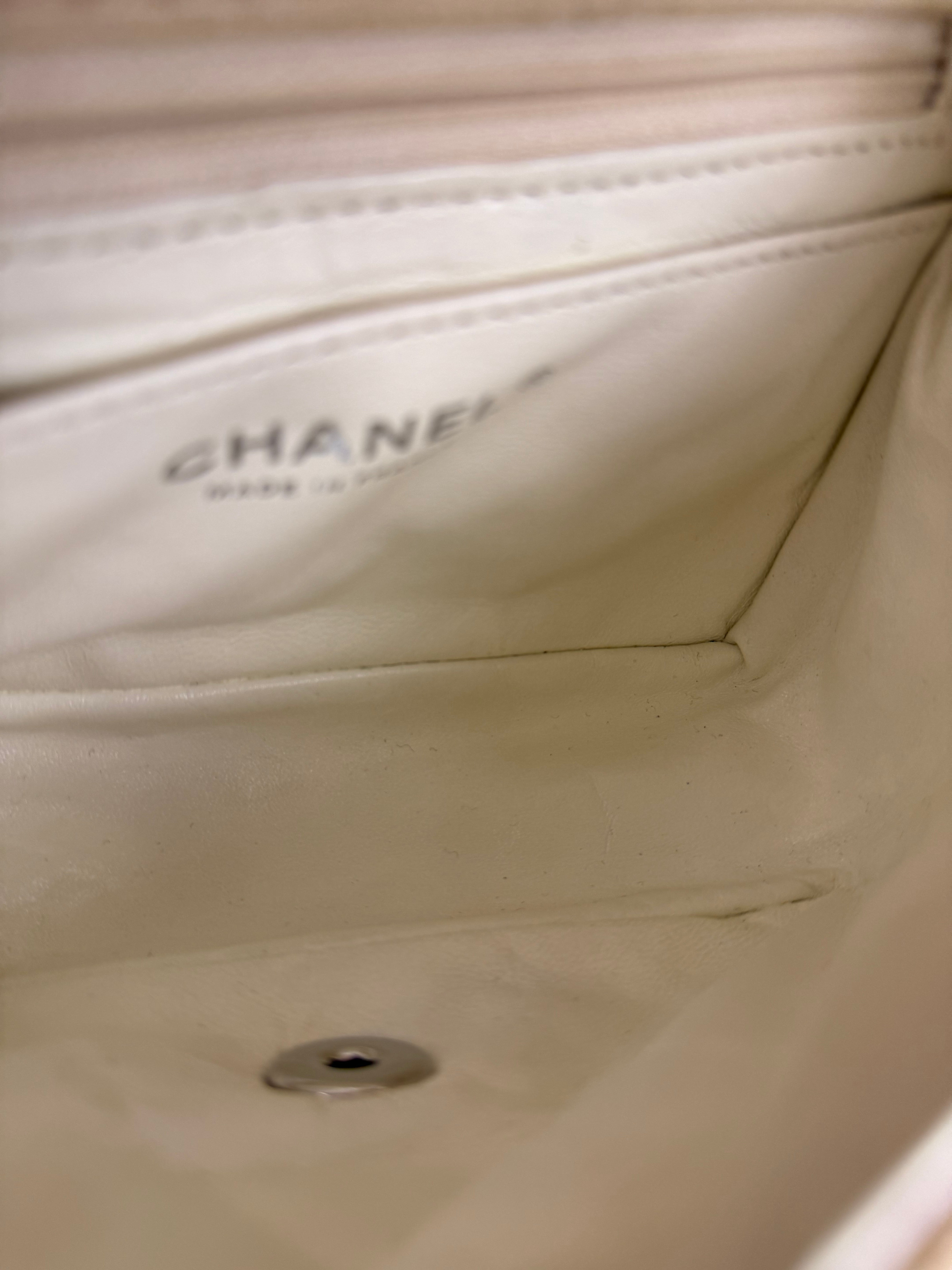 Chanel White Leather/Canvas Pearl Crossbody Flap 2003