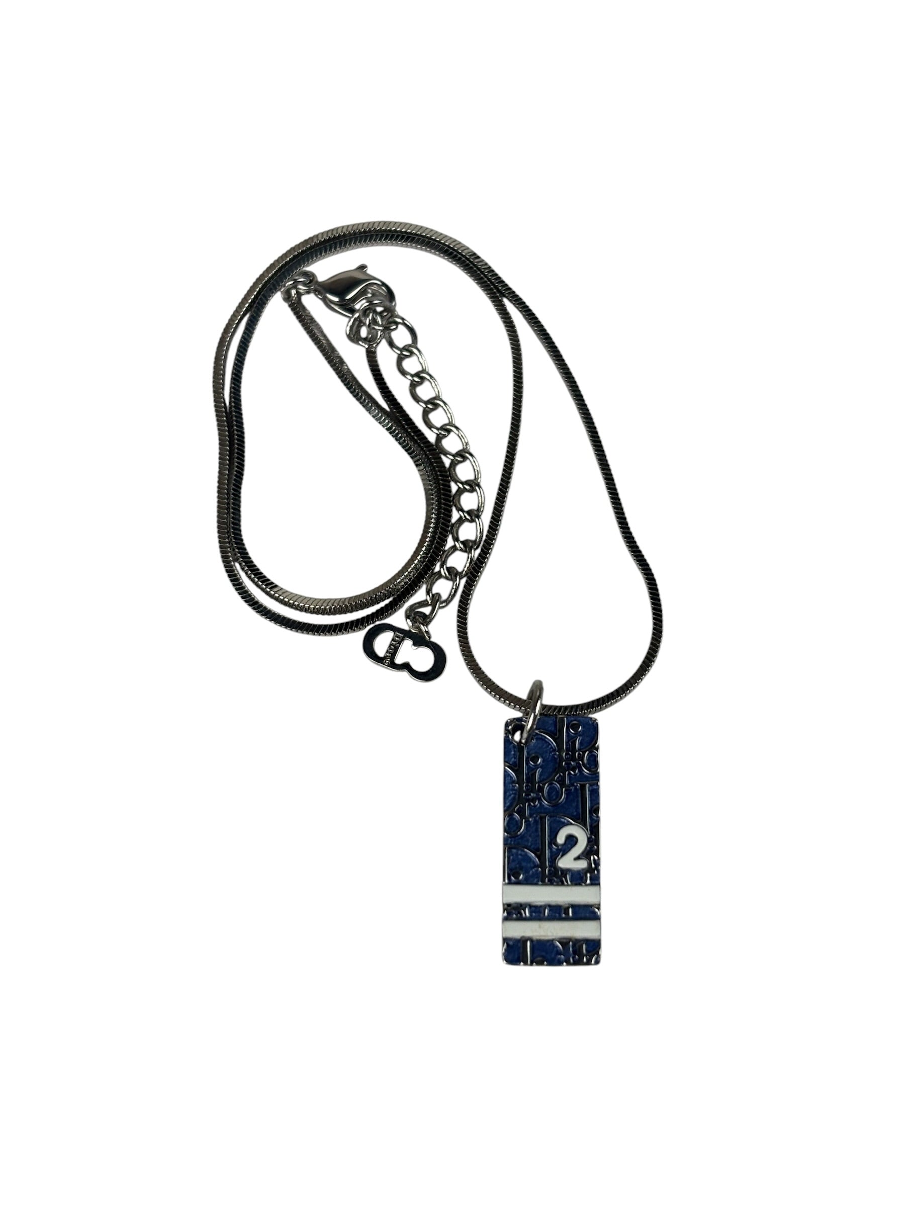 Christian Dior Silver Trotter Number 2 Oblique Pendant Necklace