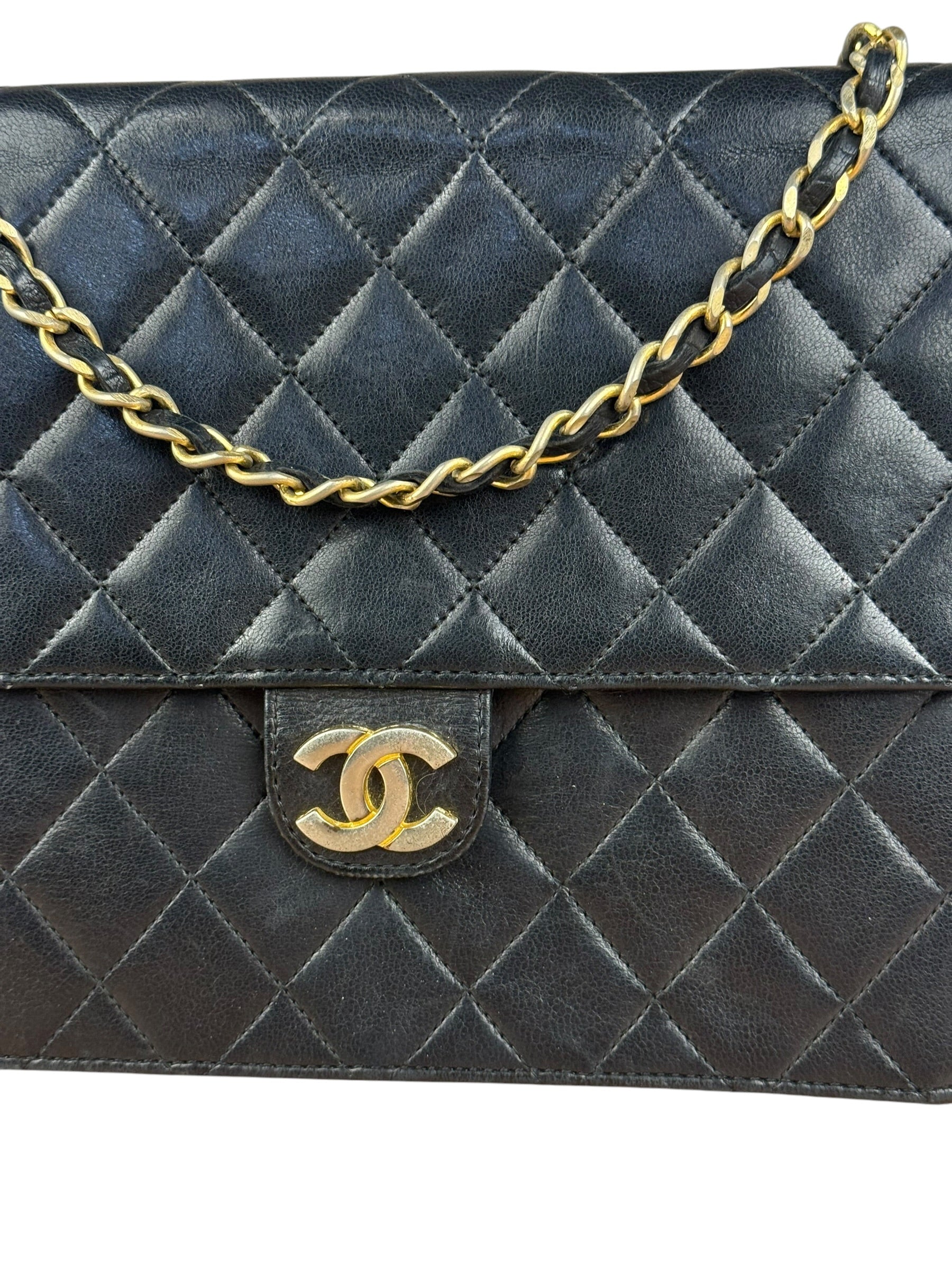 Chanel Black Diamond Stitch Lambskin Square Flap 1988