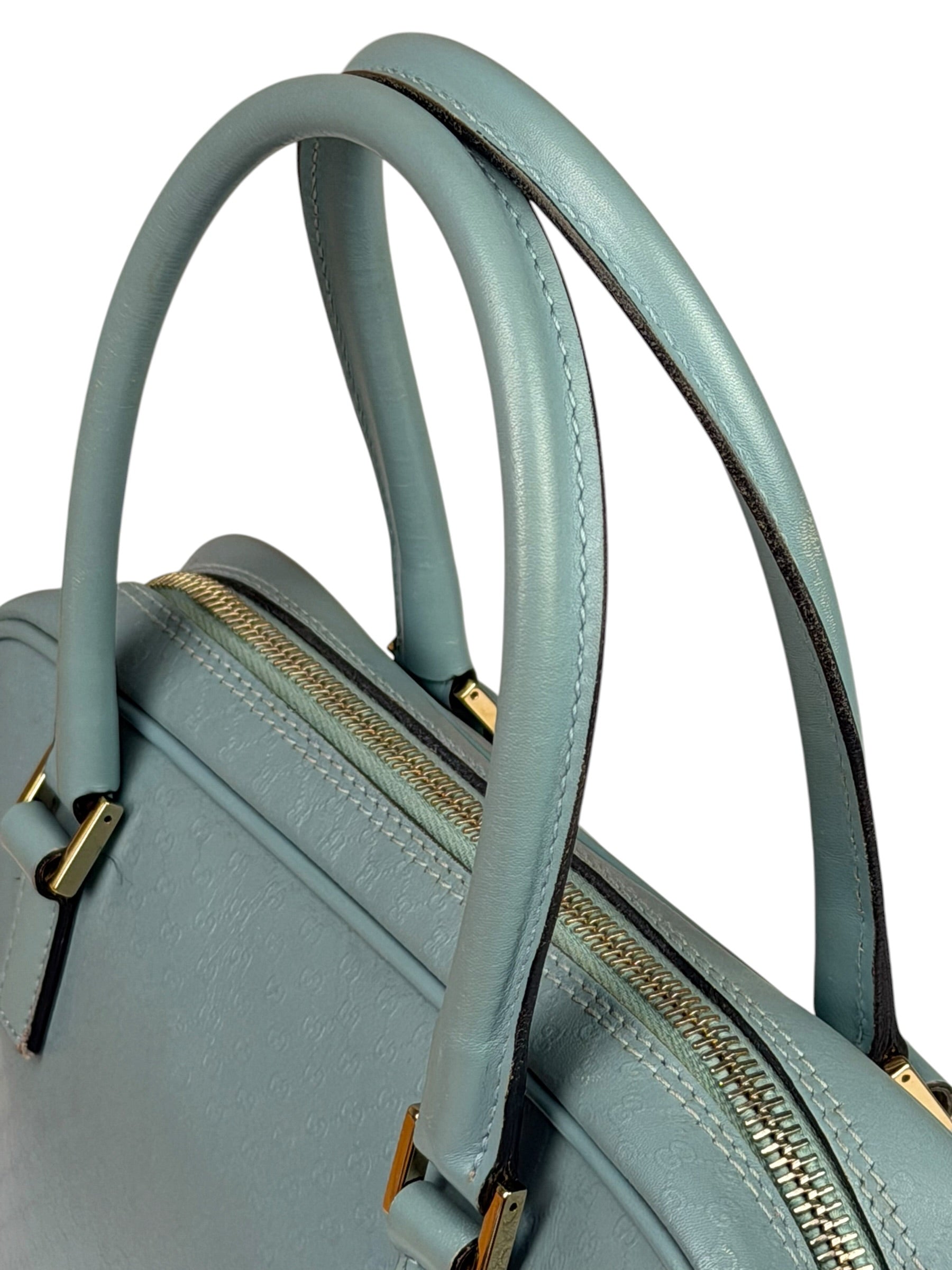 Gucci Blue Leather Micro GG Bowler Bag