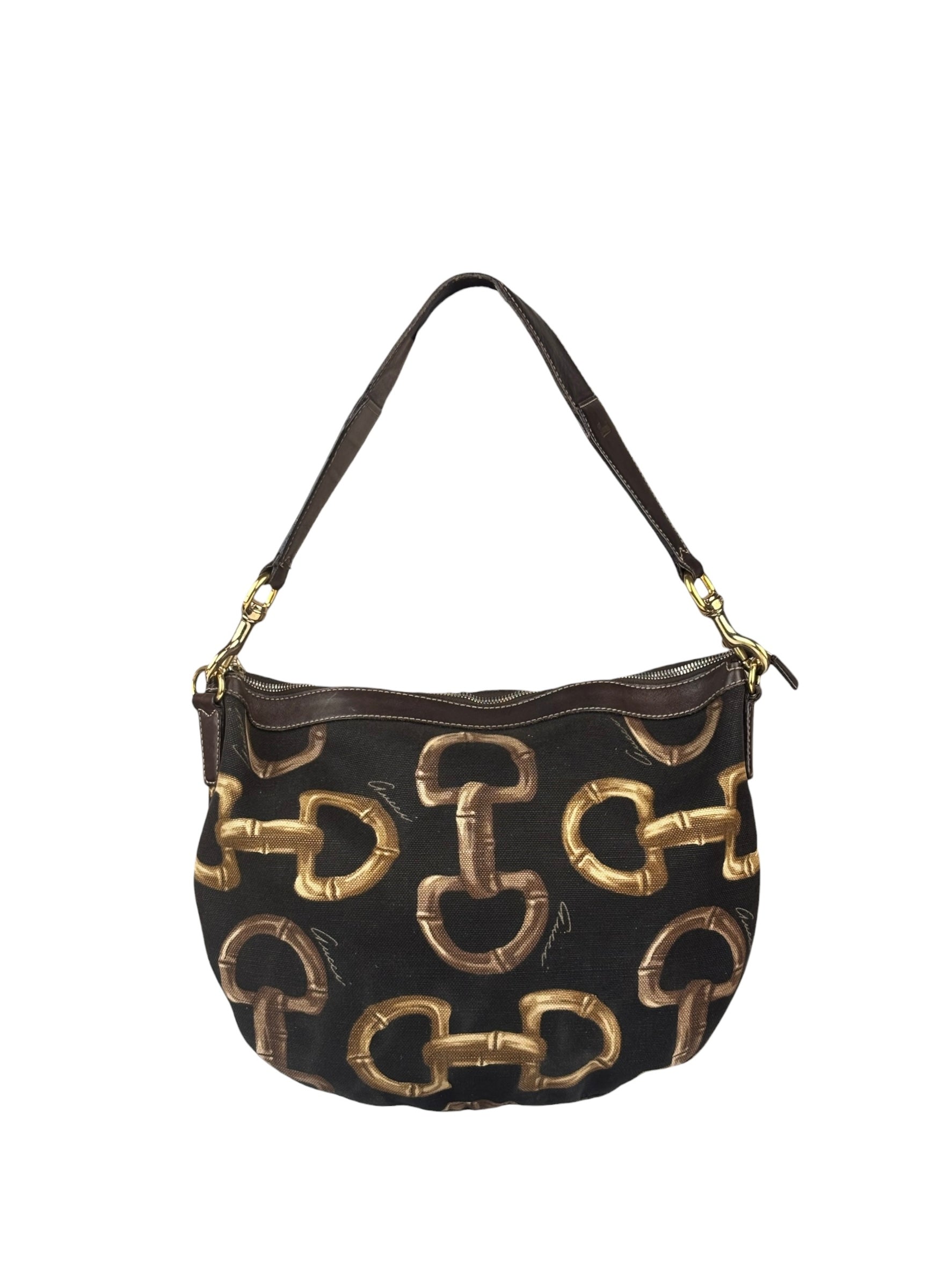 Gucci Black/Brown Leather Trim Half-Moon Hobo Bag
