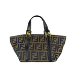 Fendi FF Black Leather Trim Zucca Mamma Pochette