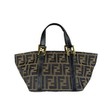Fendi FF Black Leather Trim Zucca Mamma Pochette