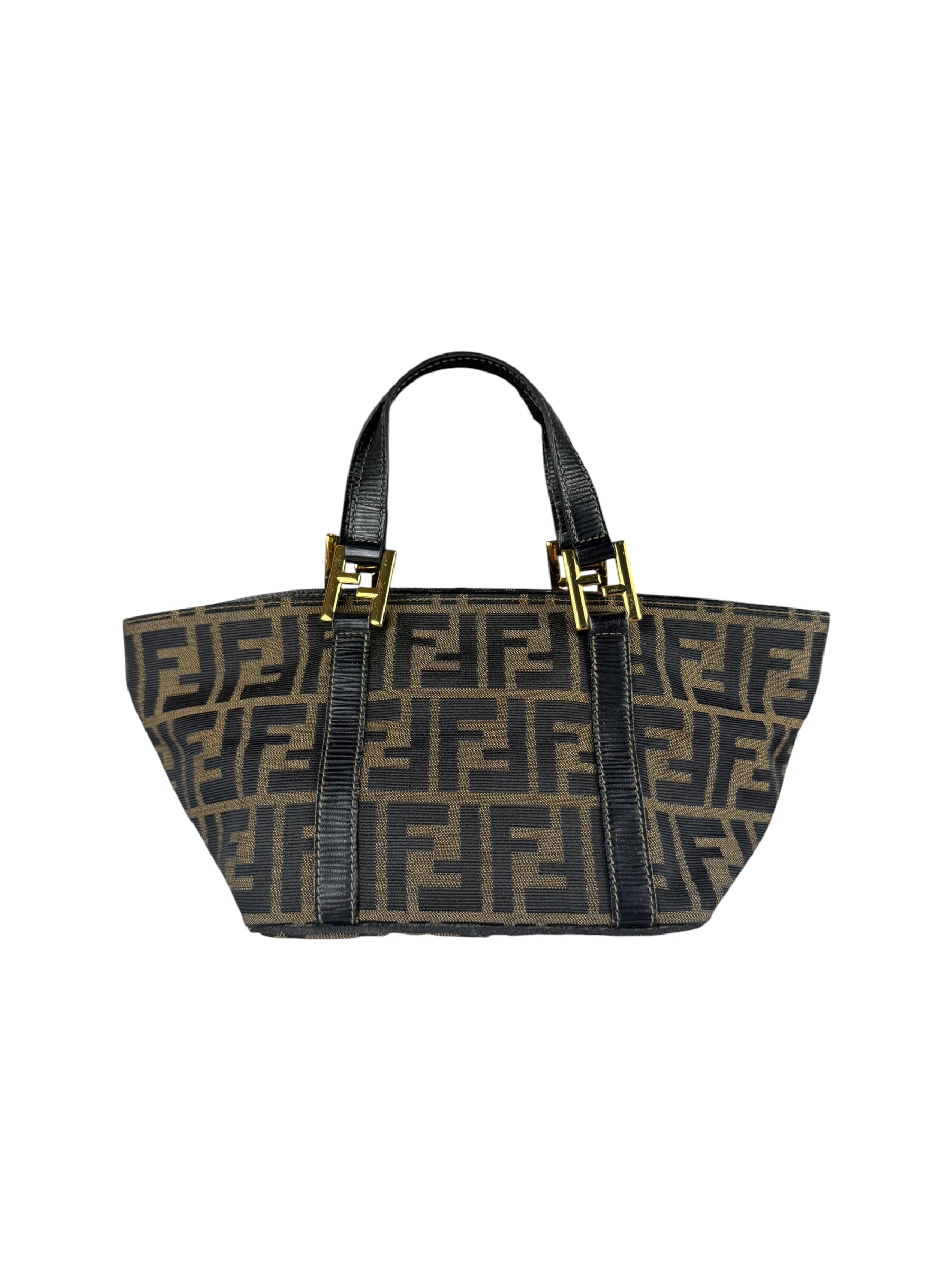 Fendi FF Black Leather Trim Zucca Mamma Pochette
