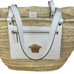 Versace Large White Raffia/Leather Shoulder Tote