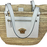 Versace Large White Raffia/Leather Shoulder Tote
