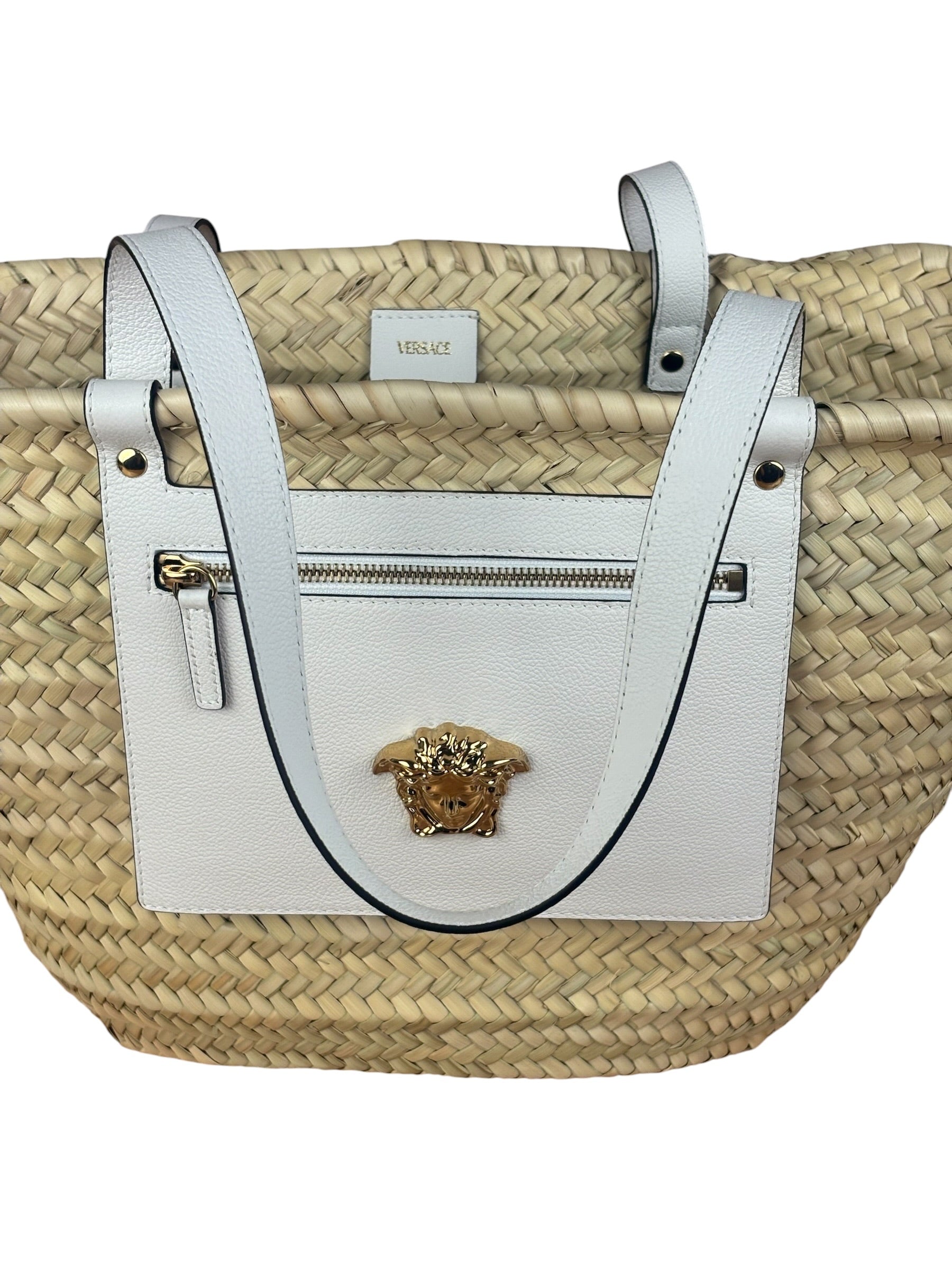 Versace Large White Raffia/Leather Shoulder Tote