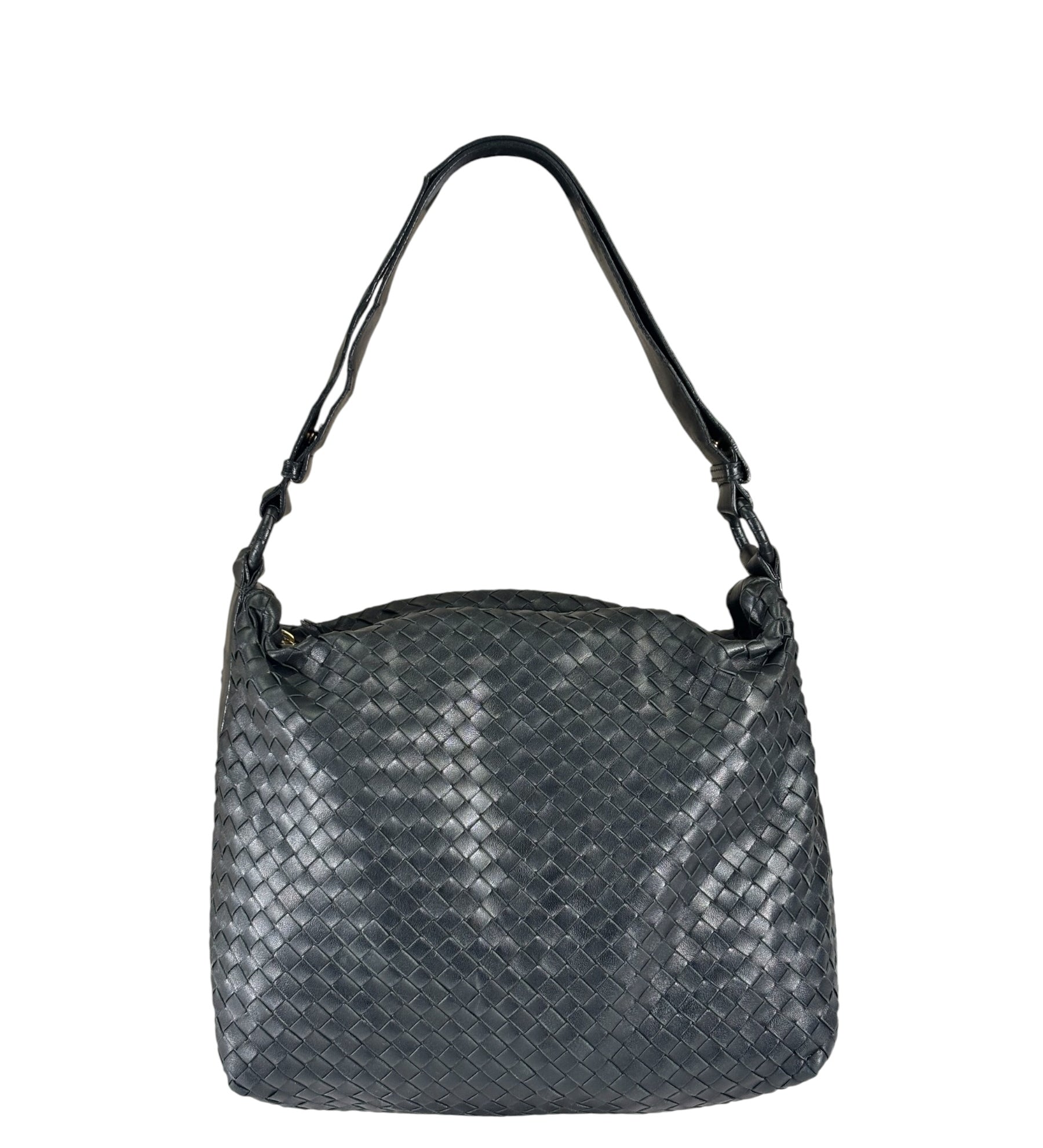 Bottega Veneta Black Intrecciato Woven Hobo Bag