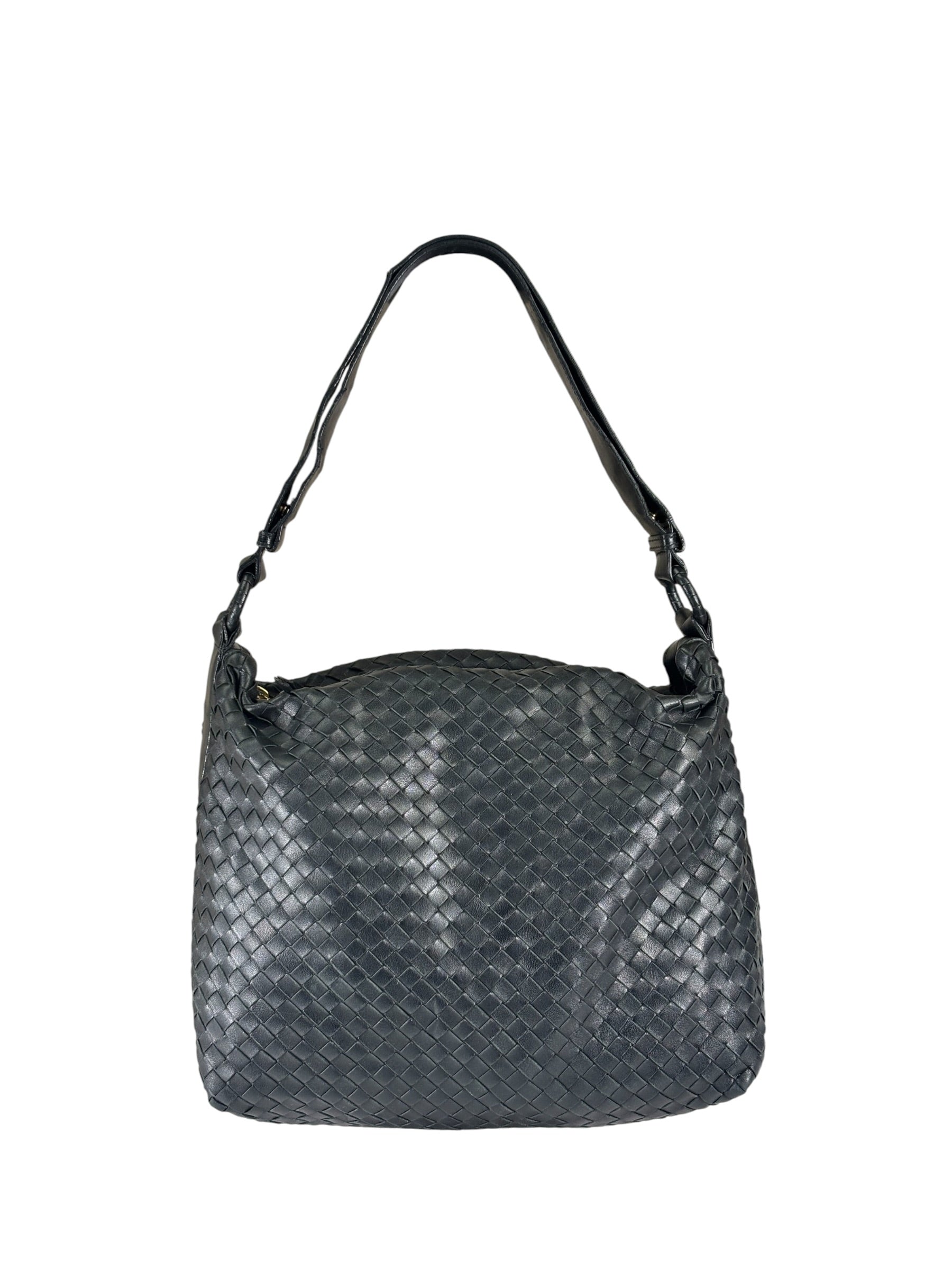 Bottega Veneta Black Intrecciato Woven Hobo Bag
