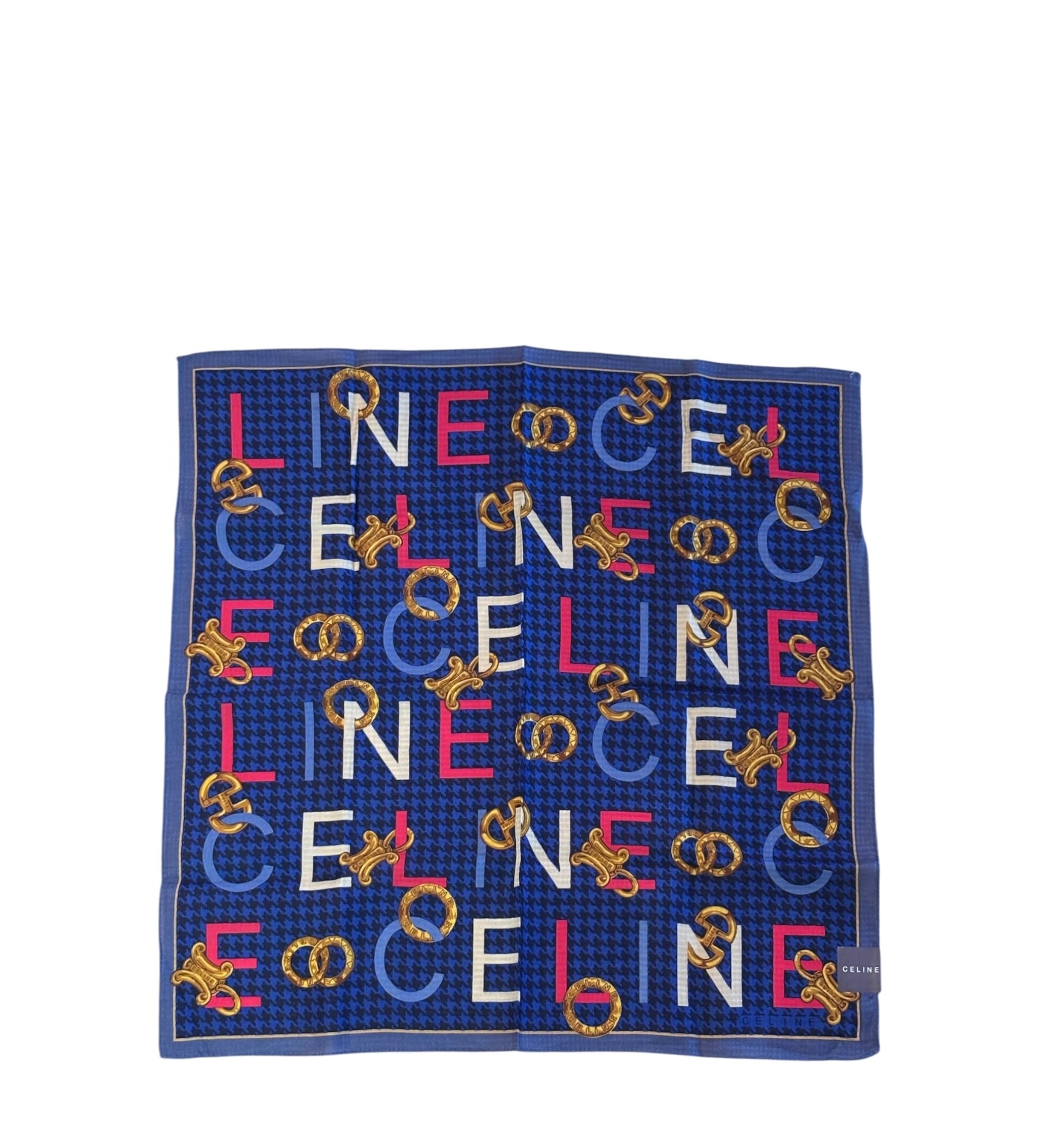 Celine Vintage Blue Paris Cotton Square Handkerchief