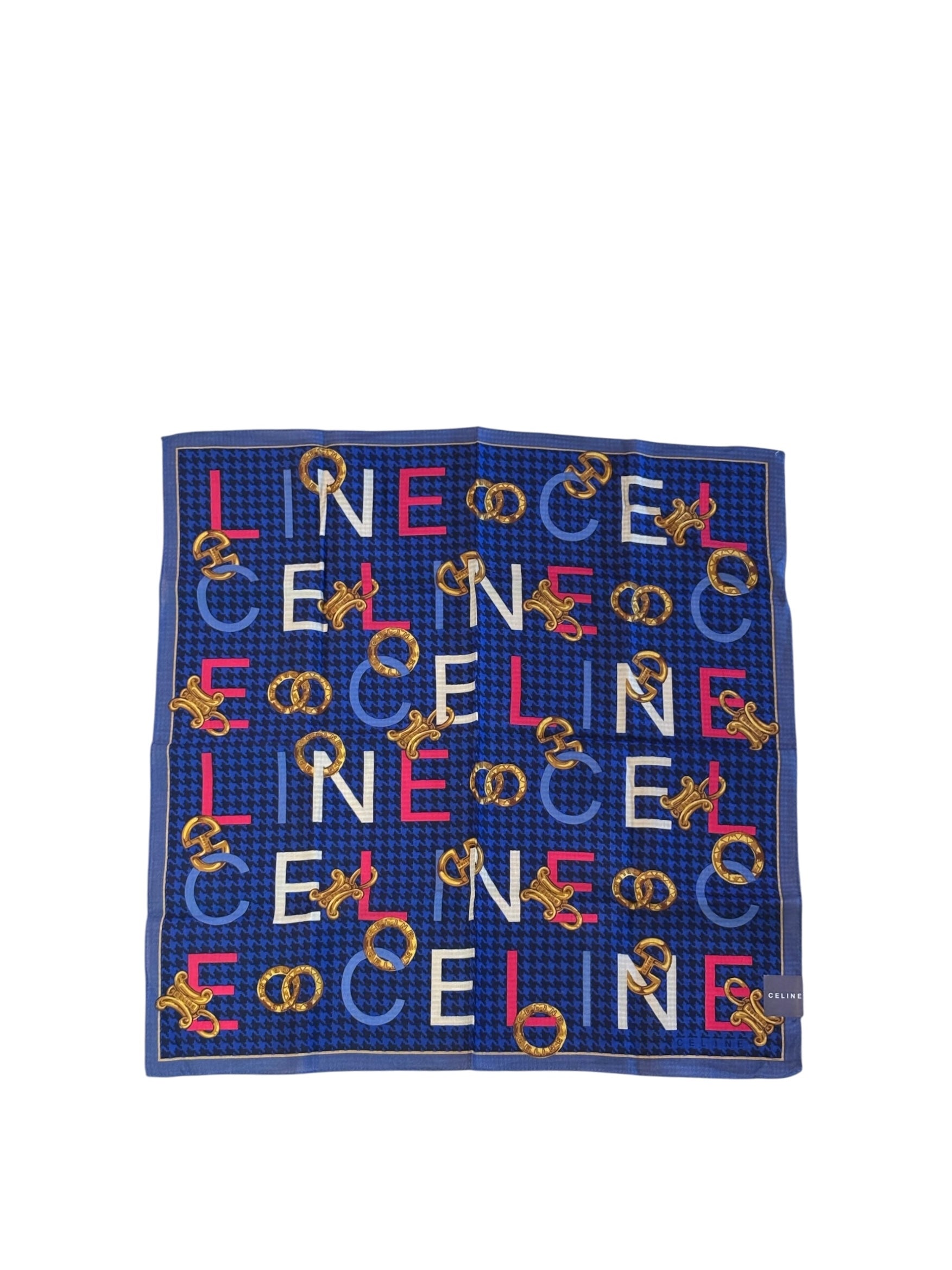 Celine Vintage Blue Paris Cotton Square Handkerchief
