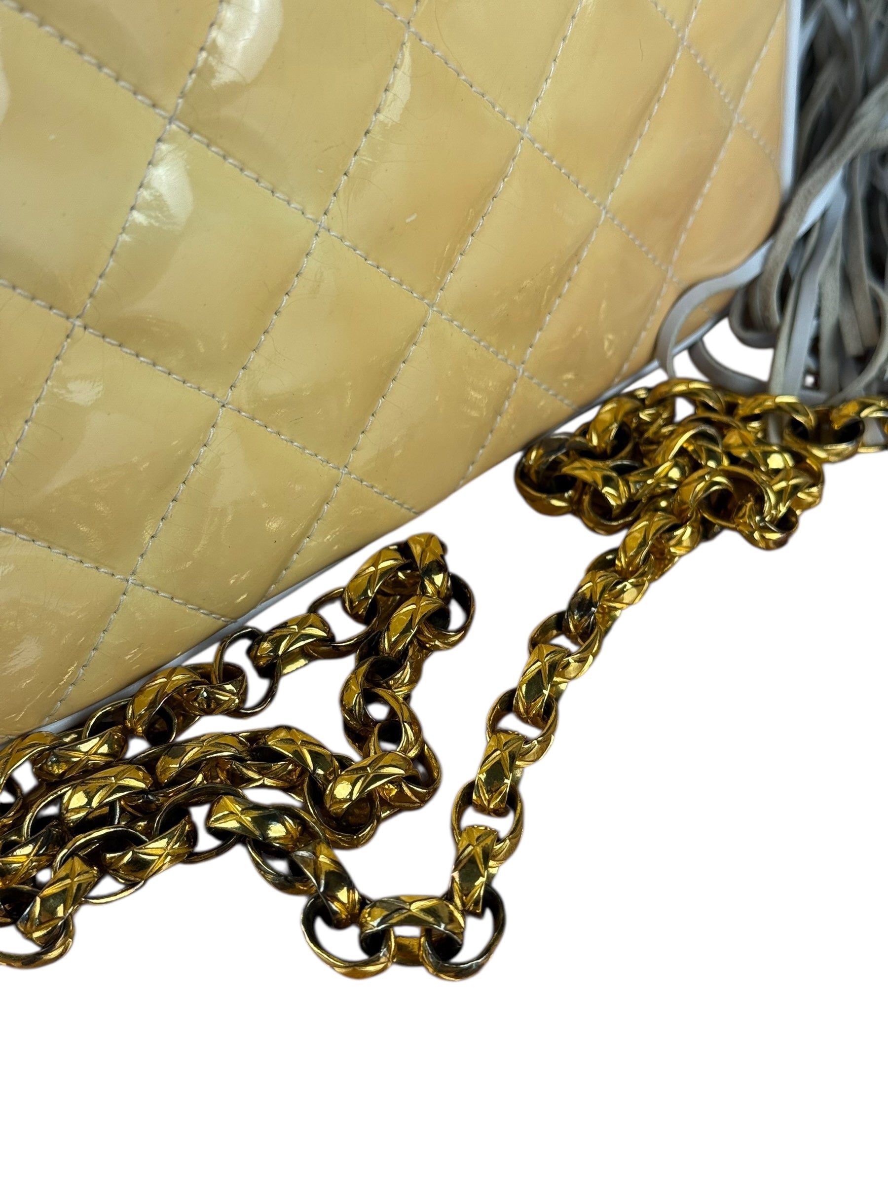 Chanel CC Patent Quilted Yellow Camera Bag 1991