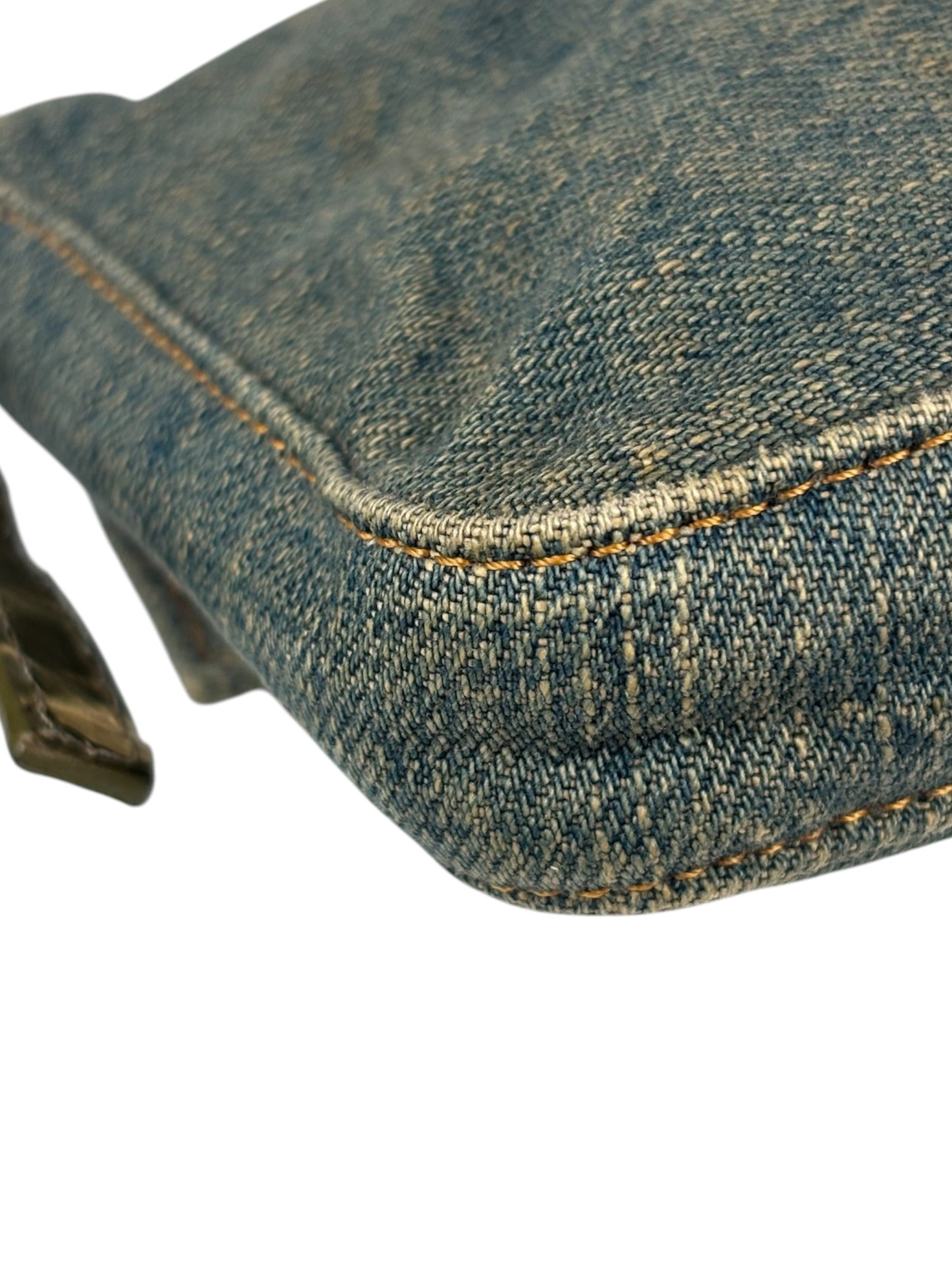 Fendi Denim/Snakeskin Trim Mini Baguette