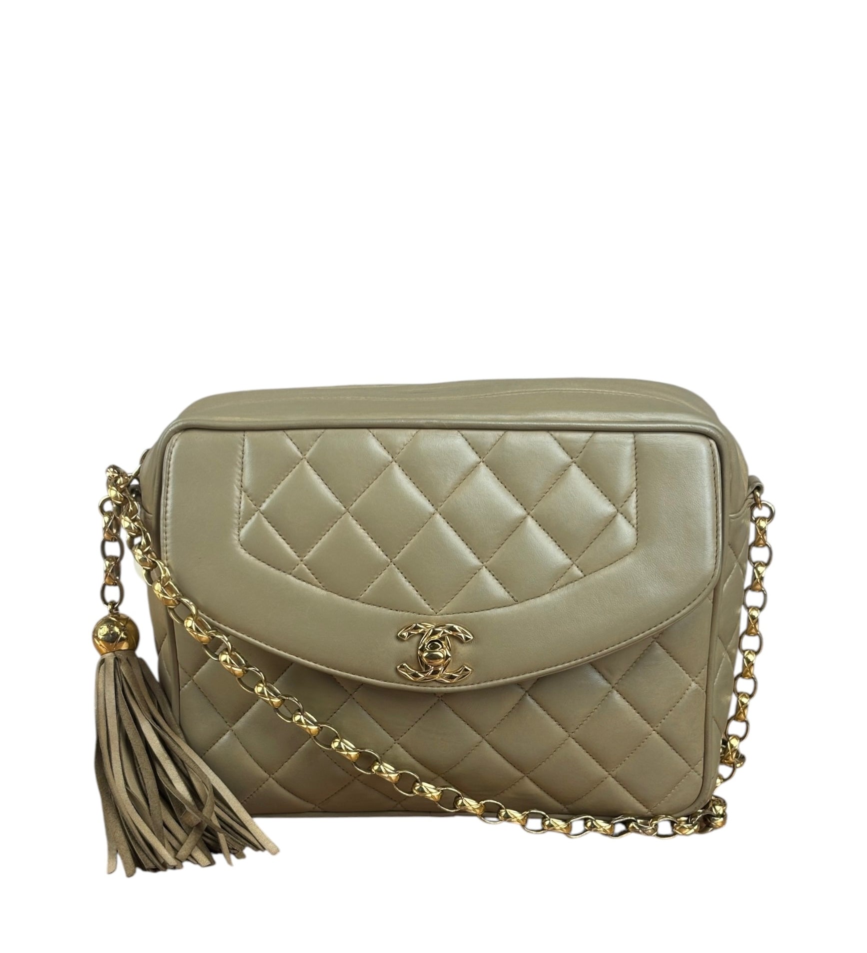 Chanel Tan Brown Quilted Leather Flap Chain Camera Bag