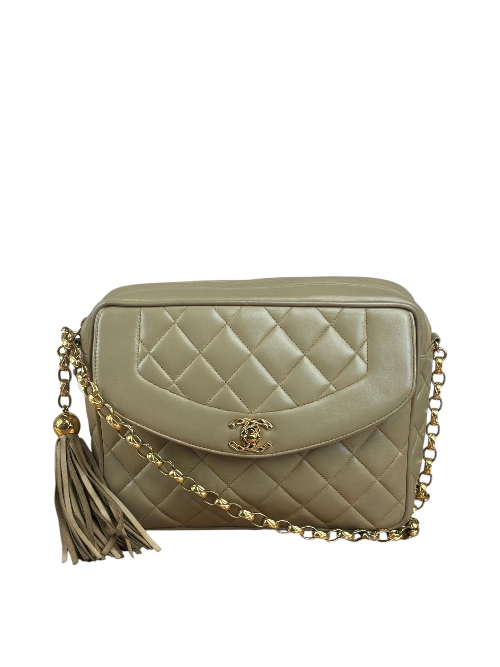 Chanel Tan Brown Quilted Leather Flap Chain Camera Bag