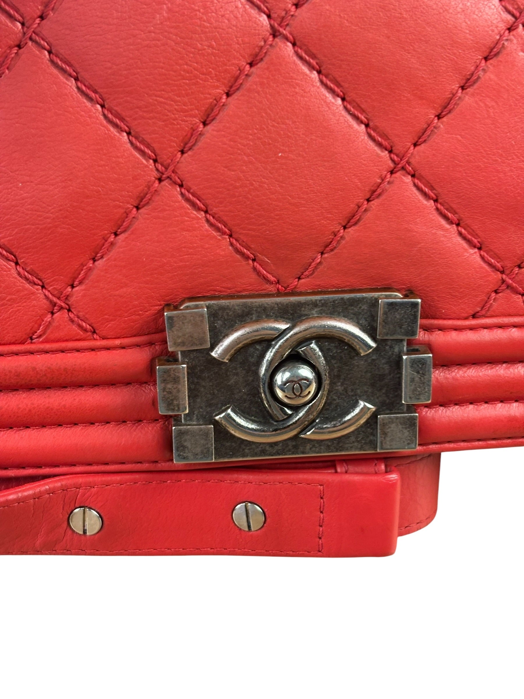 Chanel Red Quilted Lambskin Boy Flap Bag 2013