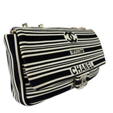 Chanel Black/White Leather Trim/Cloth Venise Biarritz Flap Bag 2019