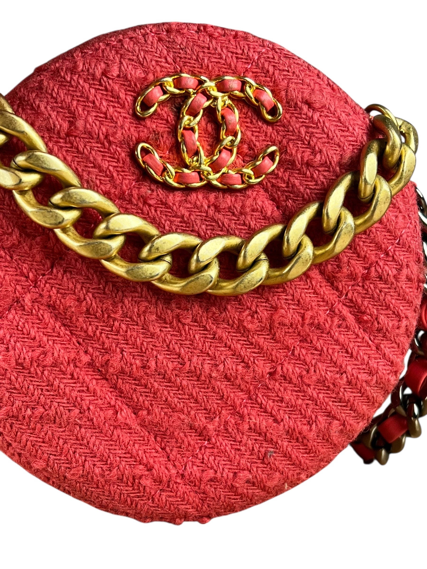 Chanel 19 Round Pink Tweed Chain Shoulder Bag