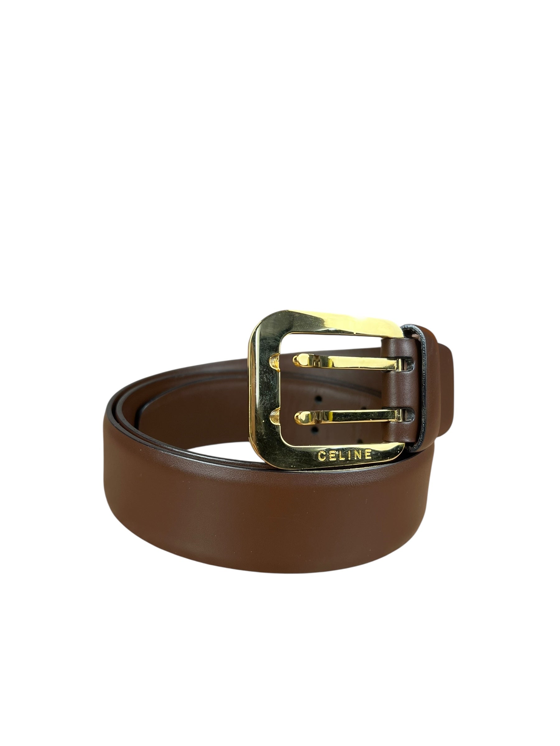 Celine Brown Leather Gold Buckle Belt