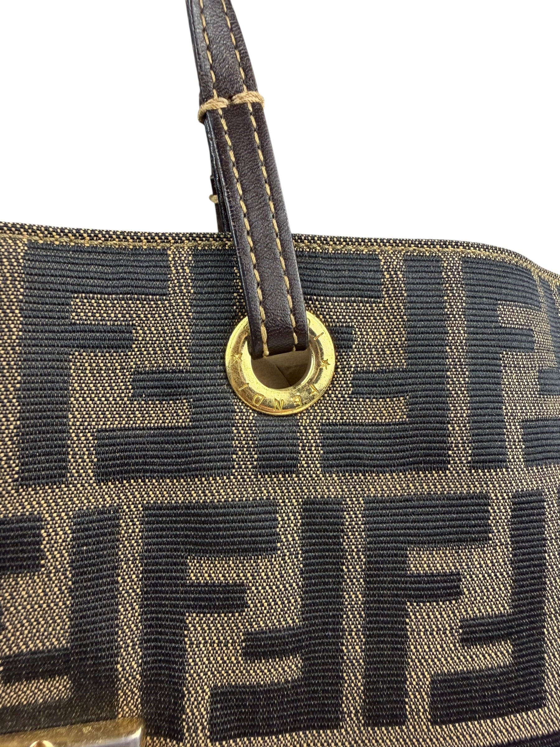 Fendi Brown Leather Trim Canvas  Zucca Tote Bag