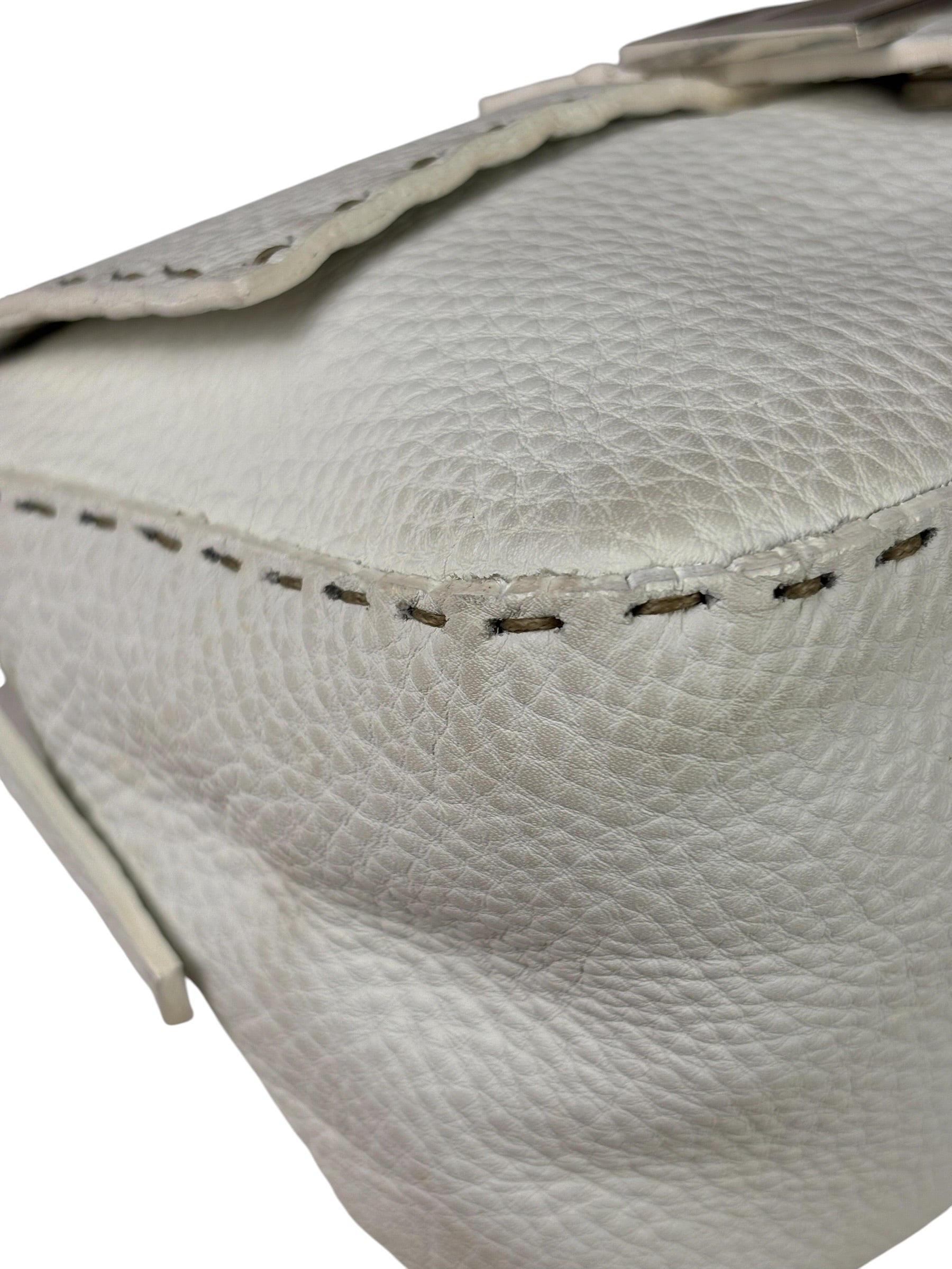 Fendi White Leather Selleria Baguette