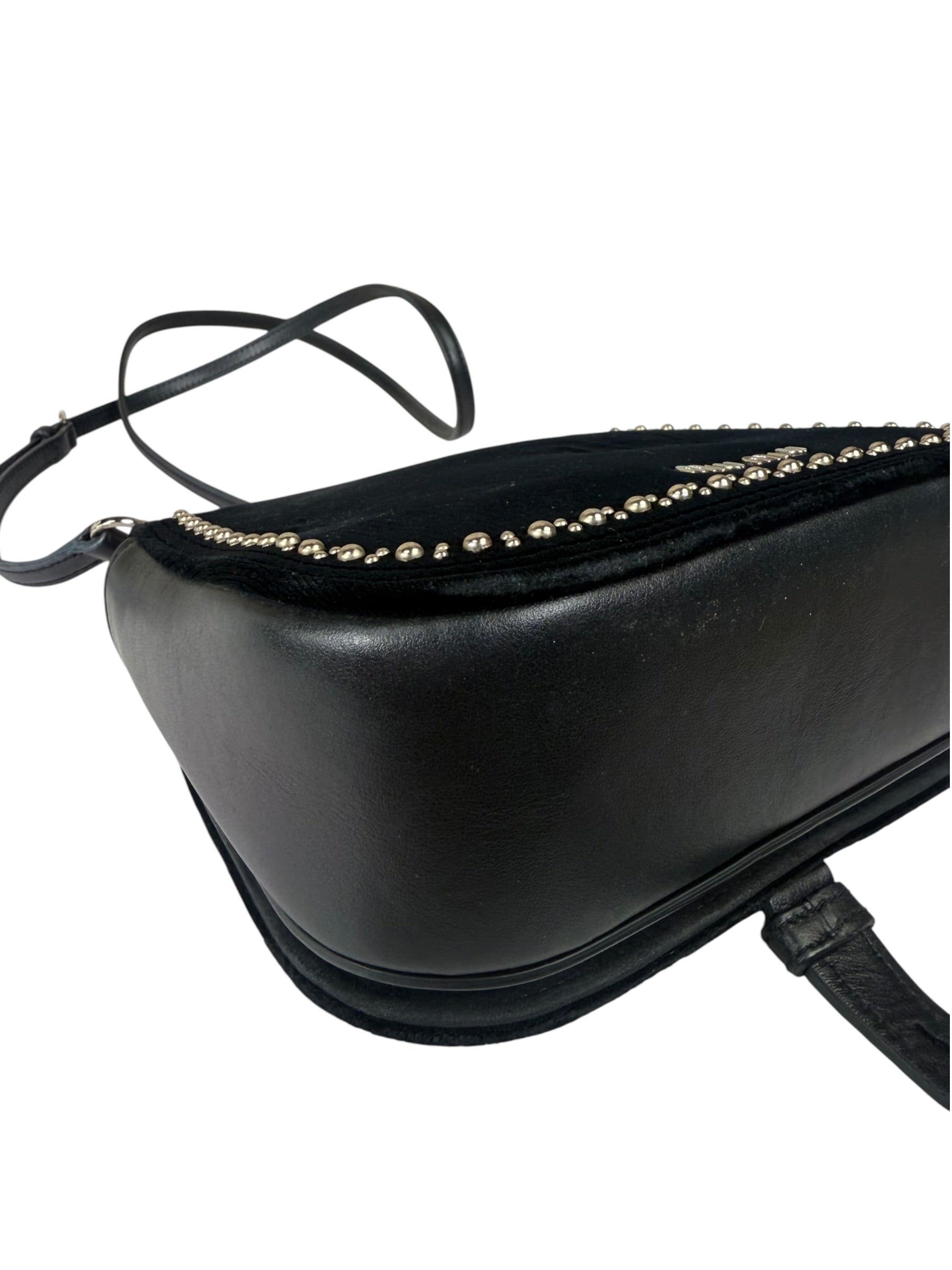 Miu Miu Dahlia Studded Black Velour Two-way Bag