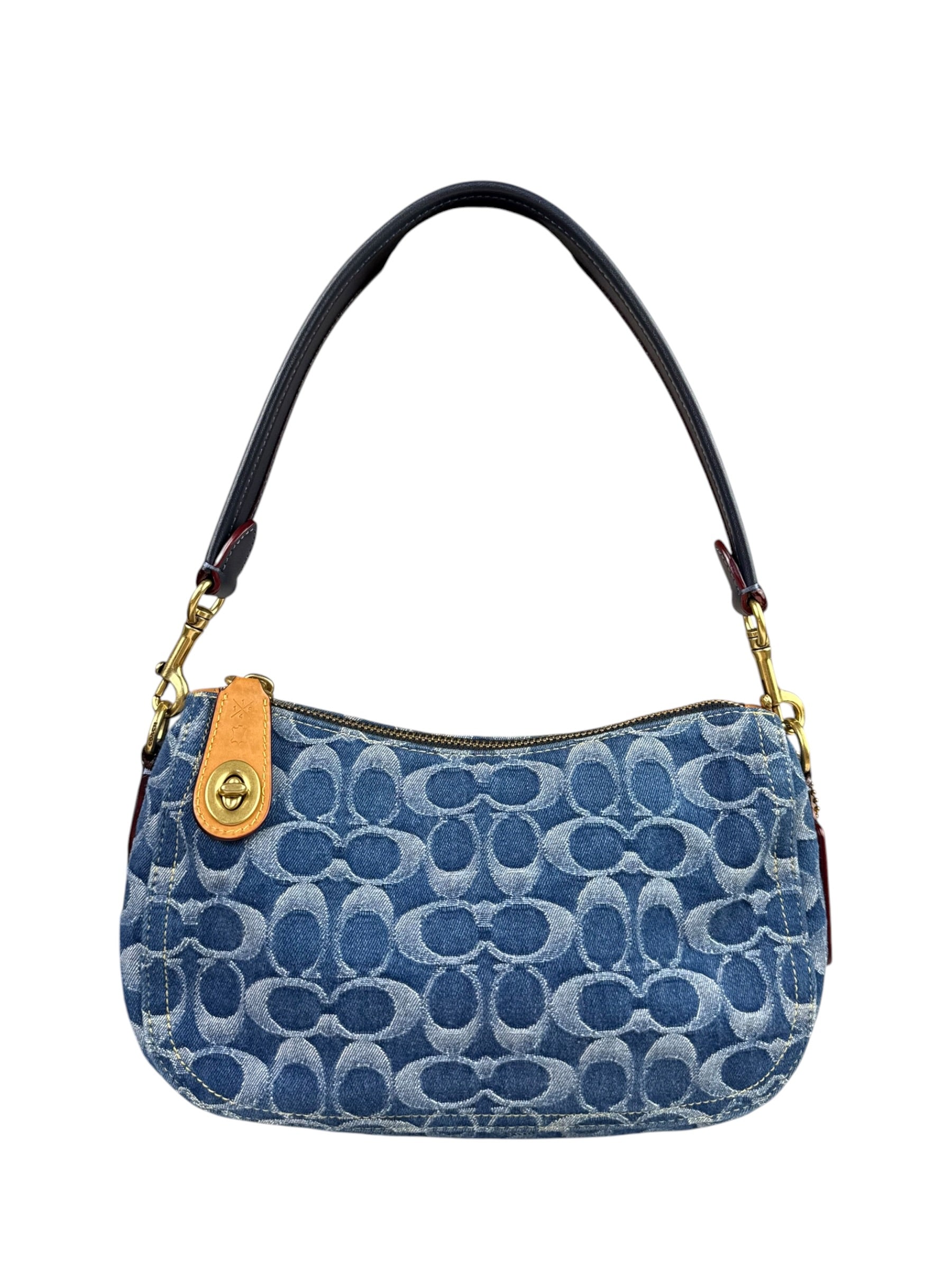 Coach Signature Blue Jacquard Denim Swing Zip Shoulder Bag