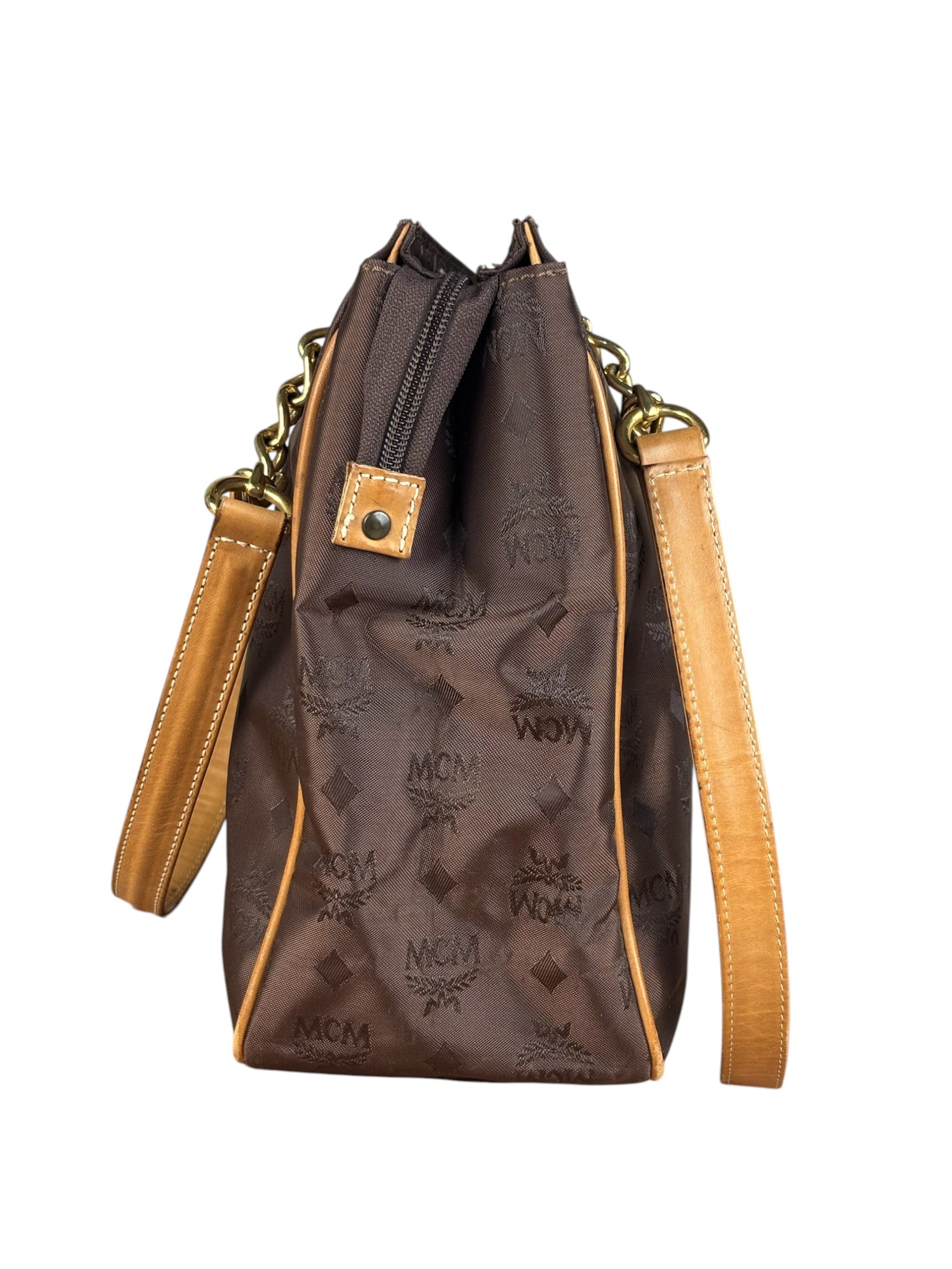 MCM Brown Nylon/Leather Visetos Monogram Shoulder/Tote Bag