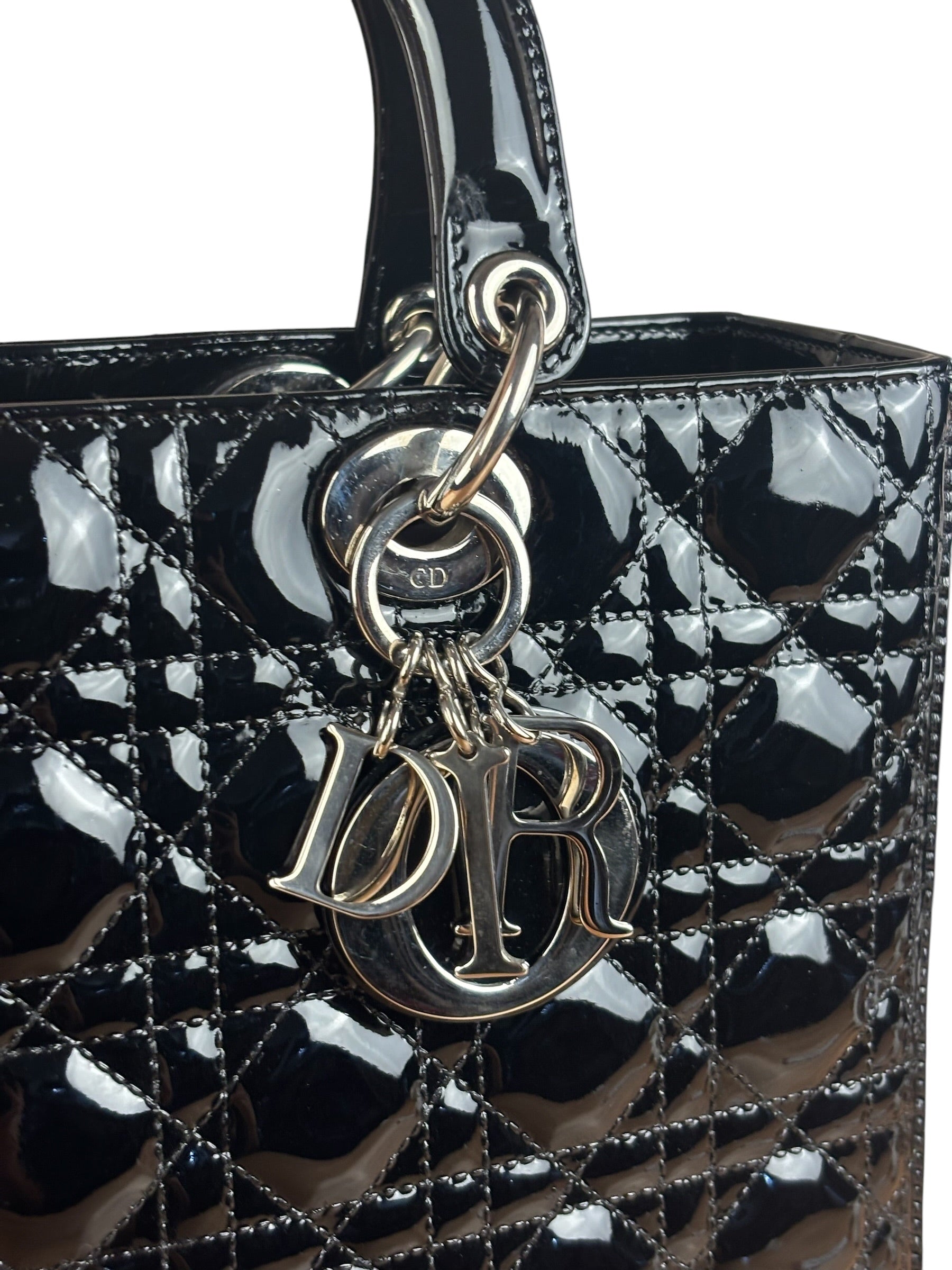Christian Dior Black Cannage Quilted Leather Medium Lady Dior Handbag