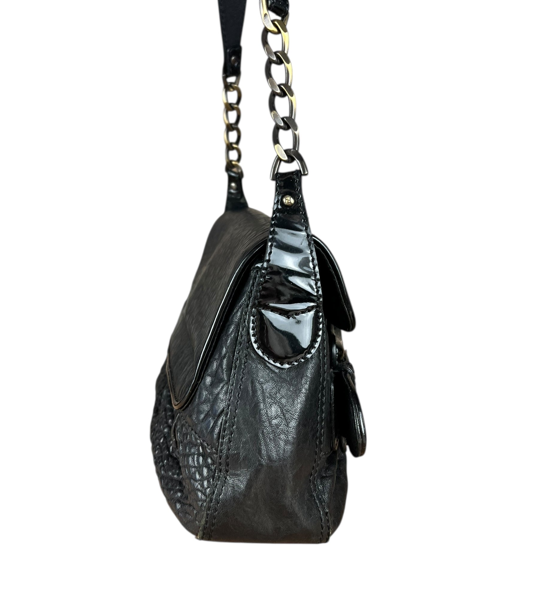 Fendi B Biz Black Leather Shoulder Bag