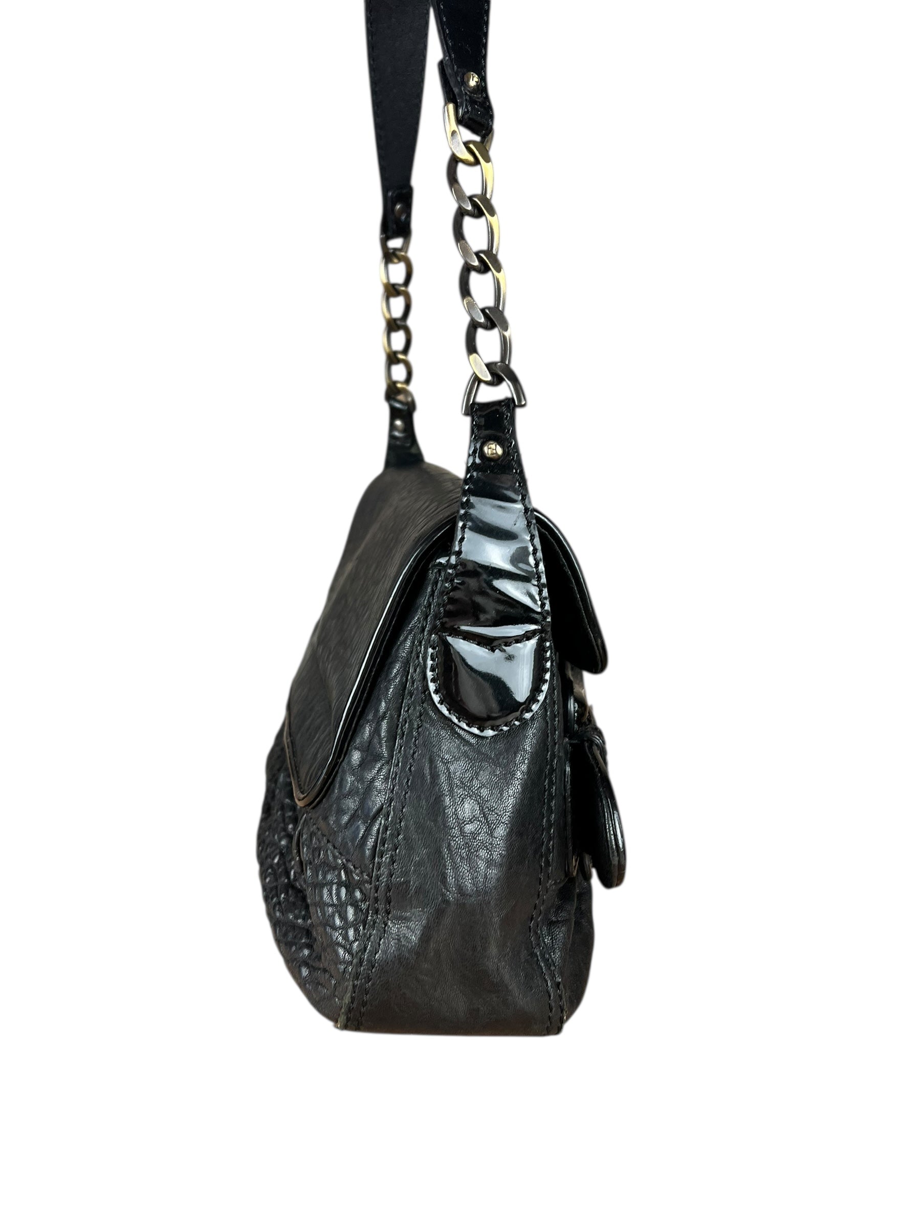 Fendi B Biz Black Leather Shoulder Bag
