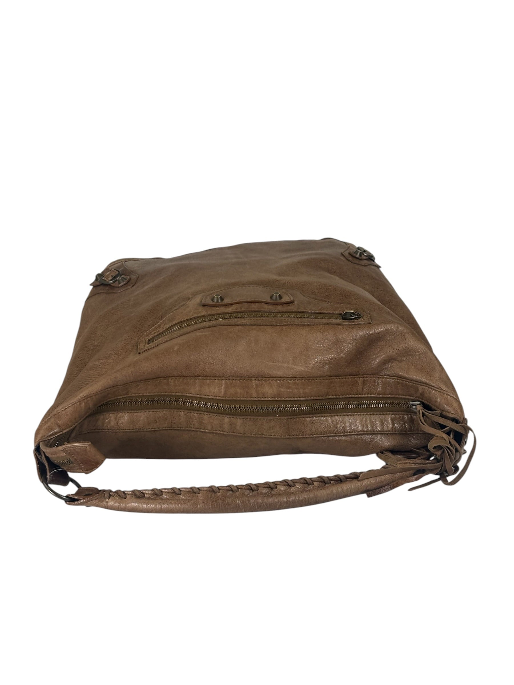 Balenciaga Brown Lambskin Day Moto Hobo Bag
