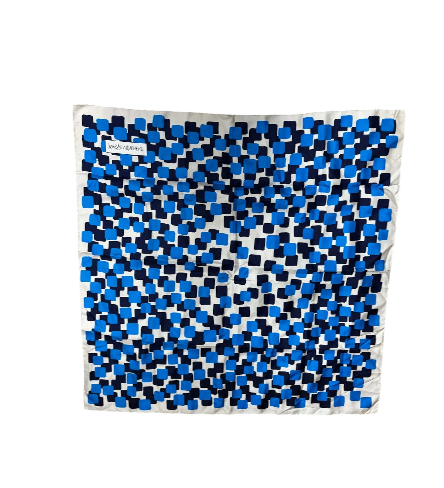Yves Saint Laurent Cream/Blue Geometric Pattern Silk Scarf