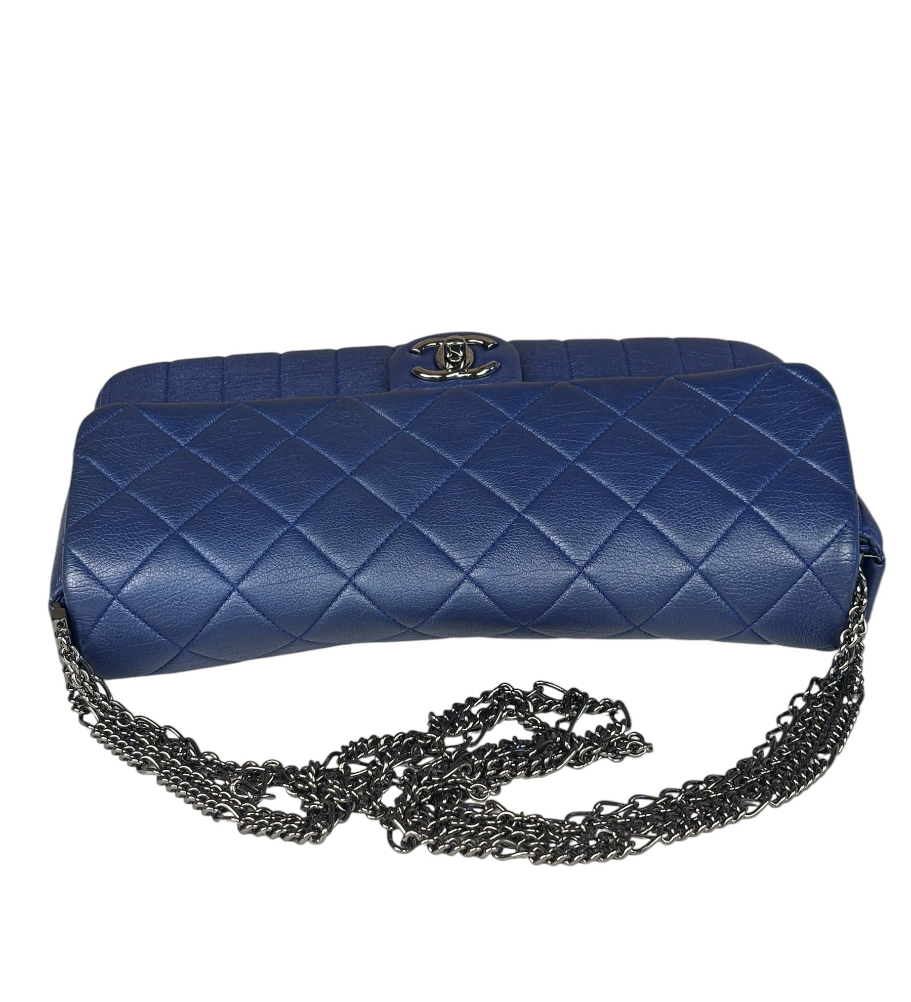 Chanel Blue Metallic Calf-Skin Chain Flap Bag 2014