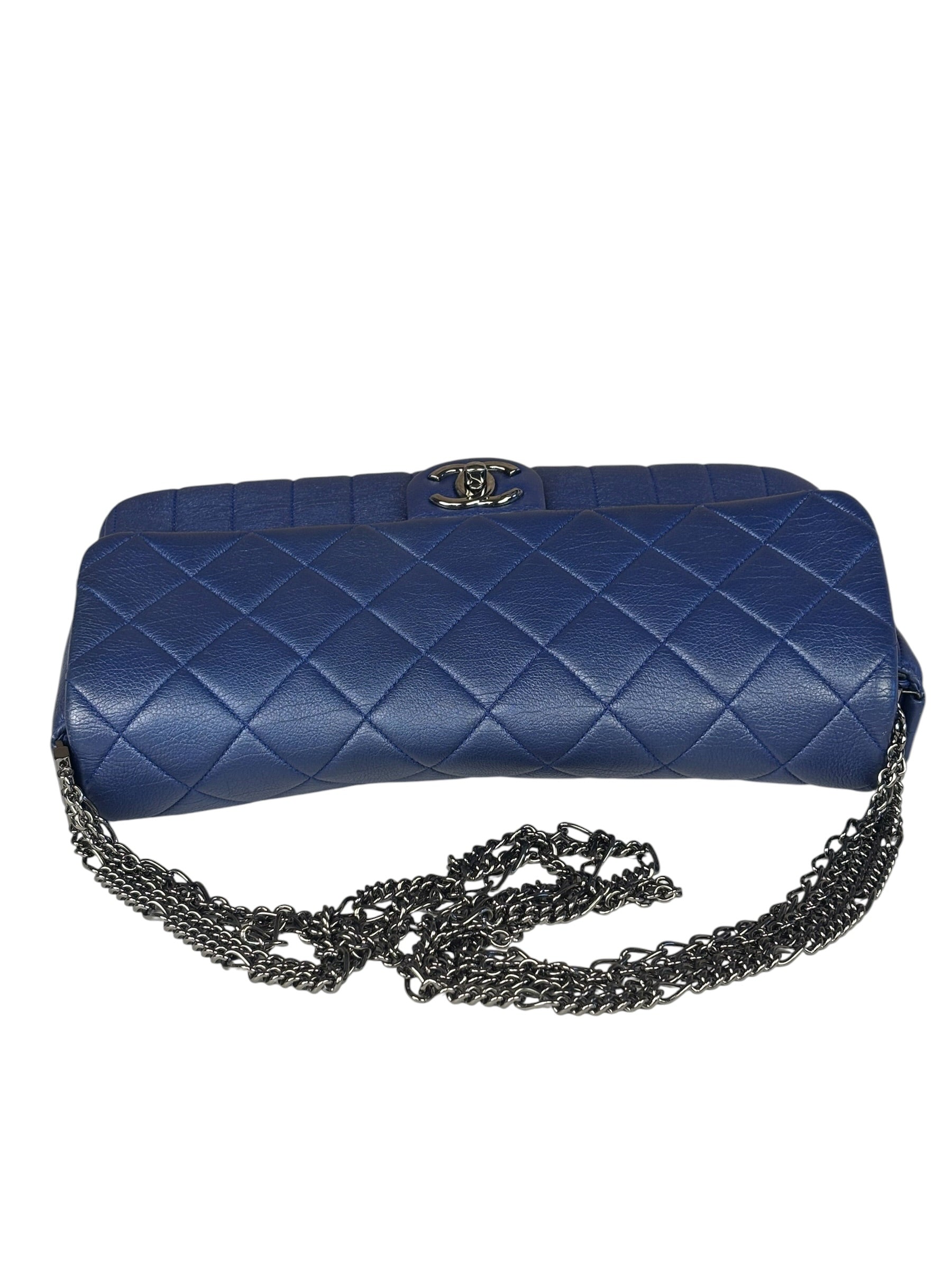Chanel Blue Metallic Calf-Skin Chain Flap Bag 2014