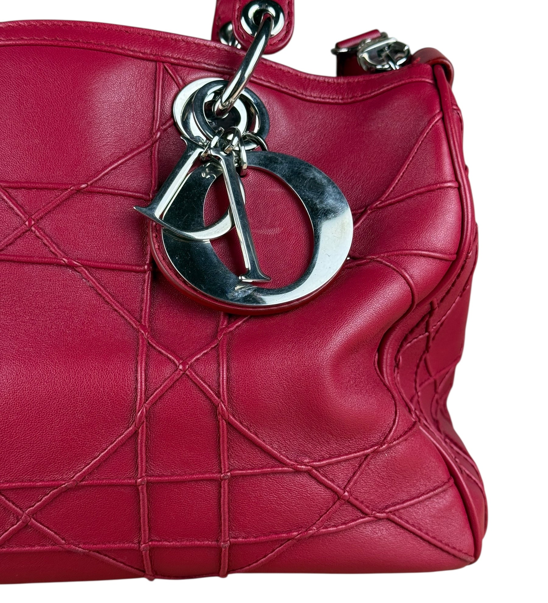 Christian Dior Red Granville Cannage 2Way Handbag