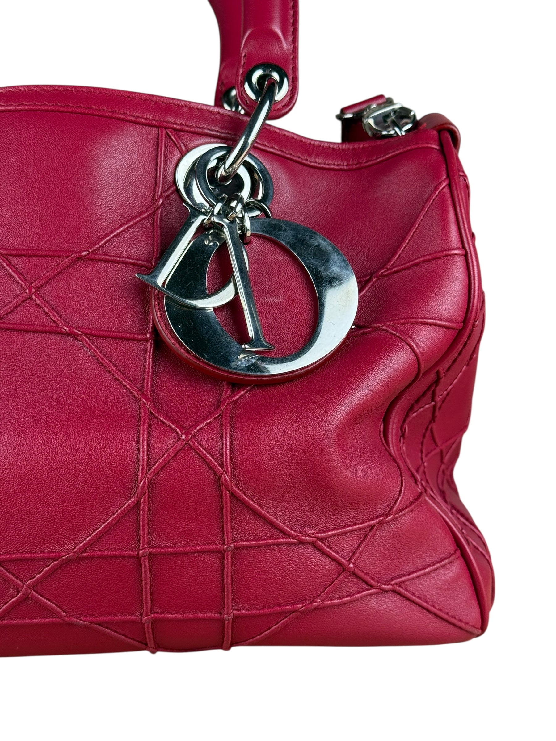 Christian Dior Red Granville Cannage 2Way Handbag