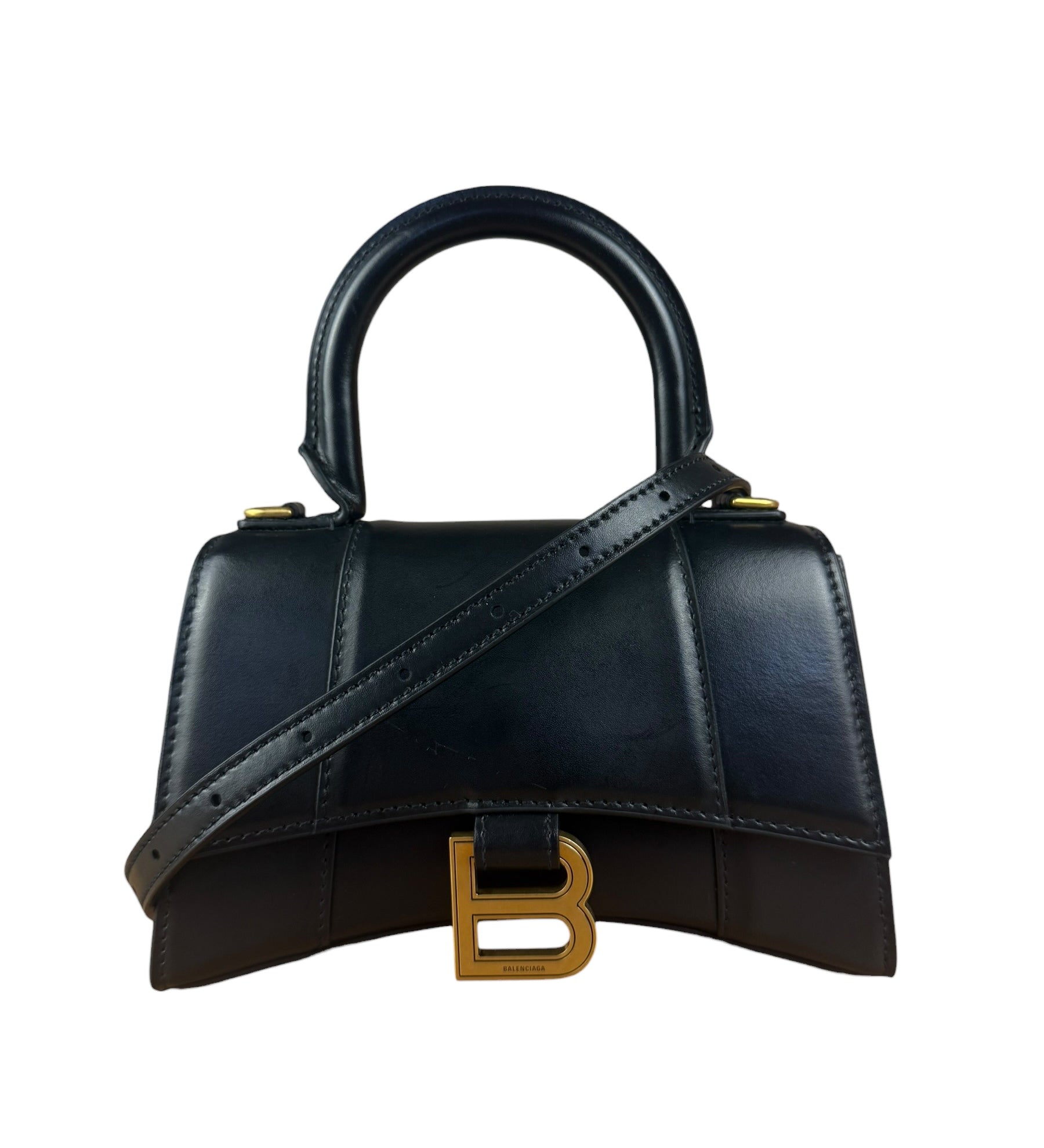 Balenciaga Black Leather Hourglass XS 2Way Handbag