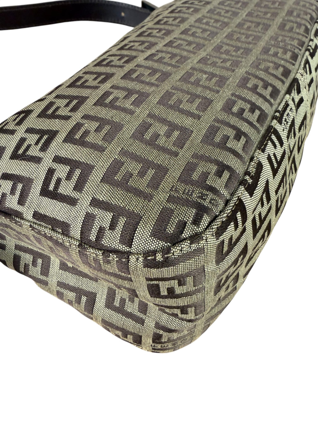 Fendi Beige/Brown Leather Trim Zucca Baguette