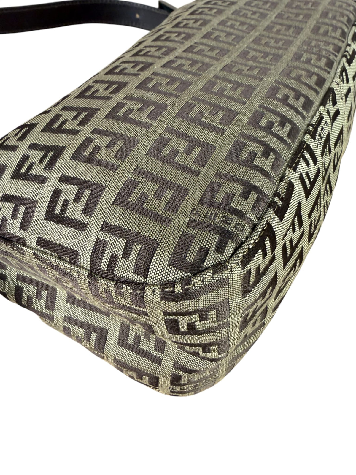 Fendi Beige/Brown Leather Trim Zucca Baguette